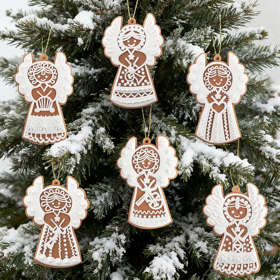 6 peças de enfeite de Natal, pão de gengibre de anjo para presentes de festa em ambientes internos, ideal para decoração de casa no inverno, decoração festiva para pendurar em árvore de Natal para