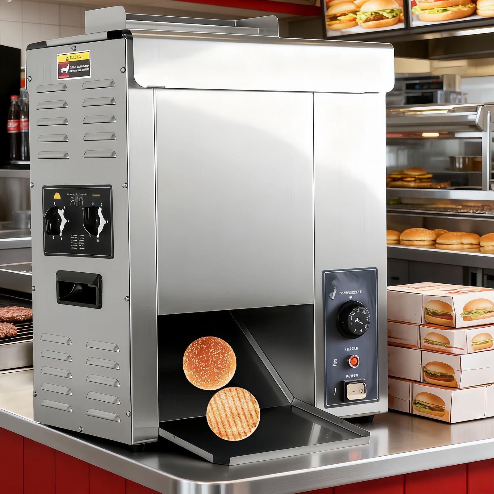 2000 W Komercyjna Maszyna Do Wypieku Bułek Do Hamburgerów, 2000 W Elektryczny Pionowy Toster Do Burgerów, Regulacja Temperatury 50–300°C, Do Restauracji, Barów Szybkiej Obsług