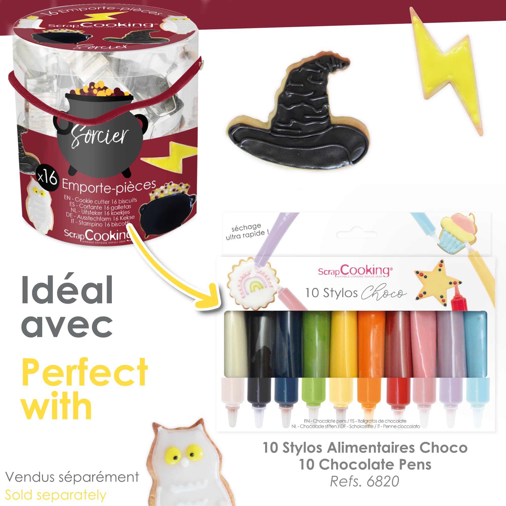 ScrapCooking - Emmer met 16 uitsteekvormpjes tovenaar – koekjessnijder van metaal – bakvormen voor kleine cakes – magie, cadeau-idee voor gebak, magie, verjaardag – 2029, metallic