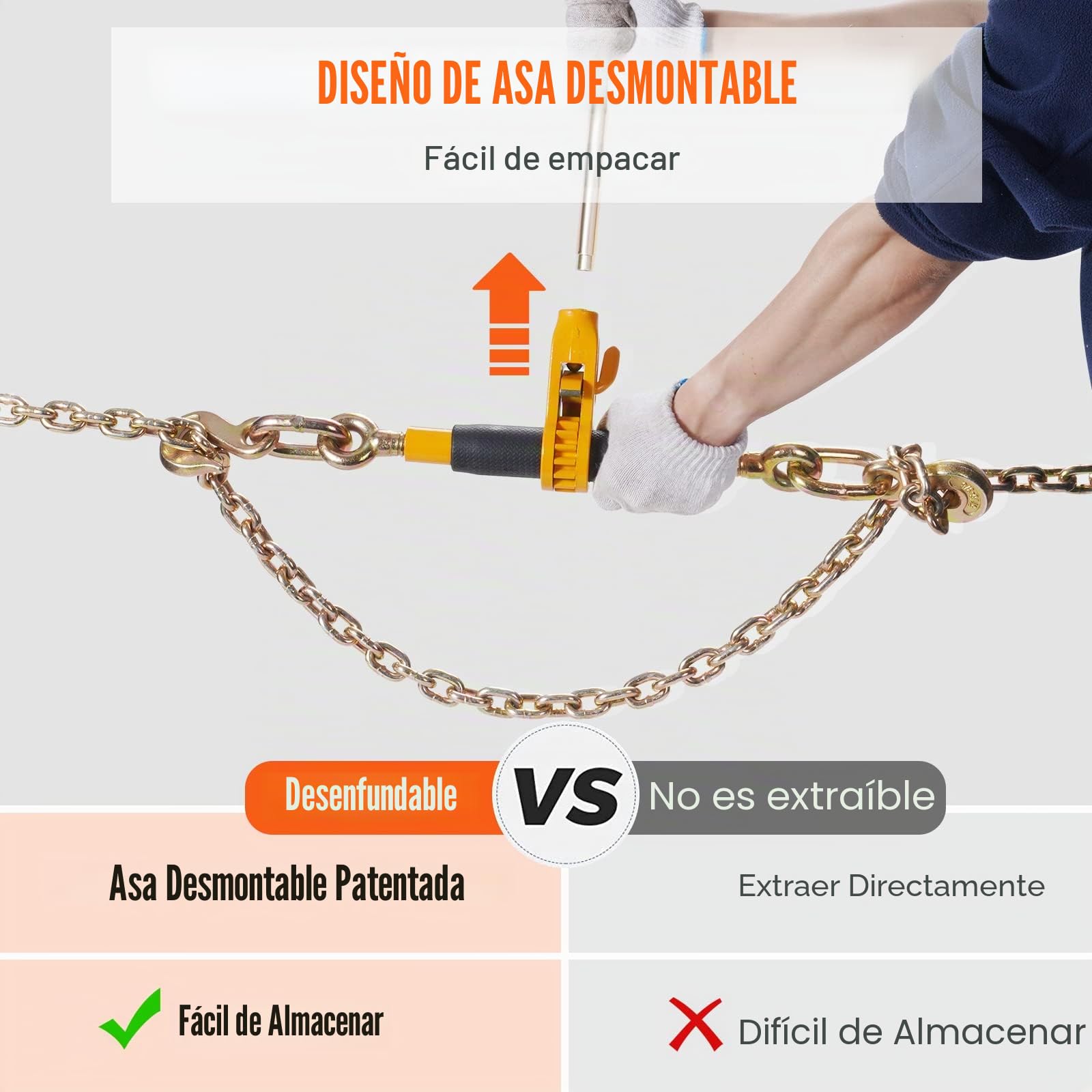 VEVOR Carpetas de trinquete, Paquete de 4 3/8-1/2" con Ganchos G80, Carga Segura 12000 Libras, Mango Antideslizante, Bridas de Cadena de Transporte para asegurar Cargas, Remolque de camión