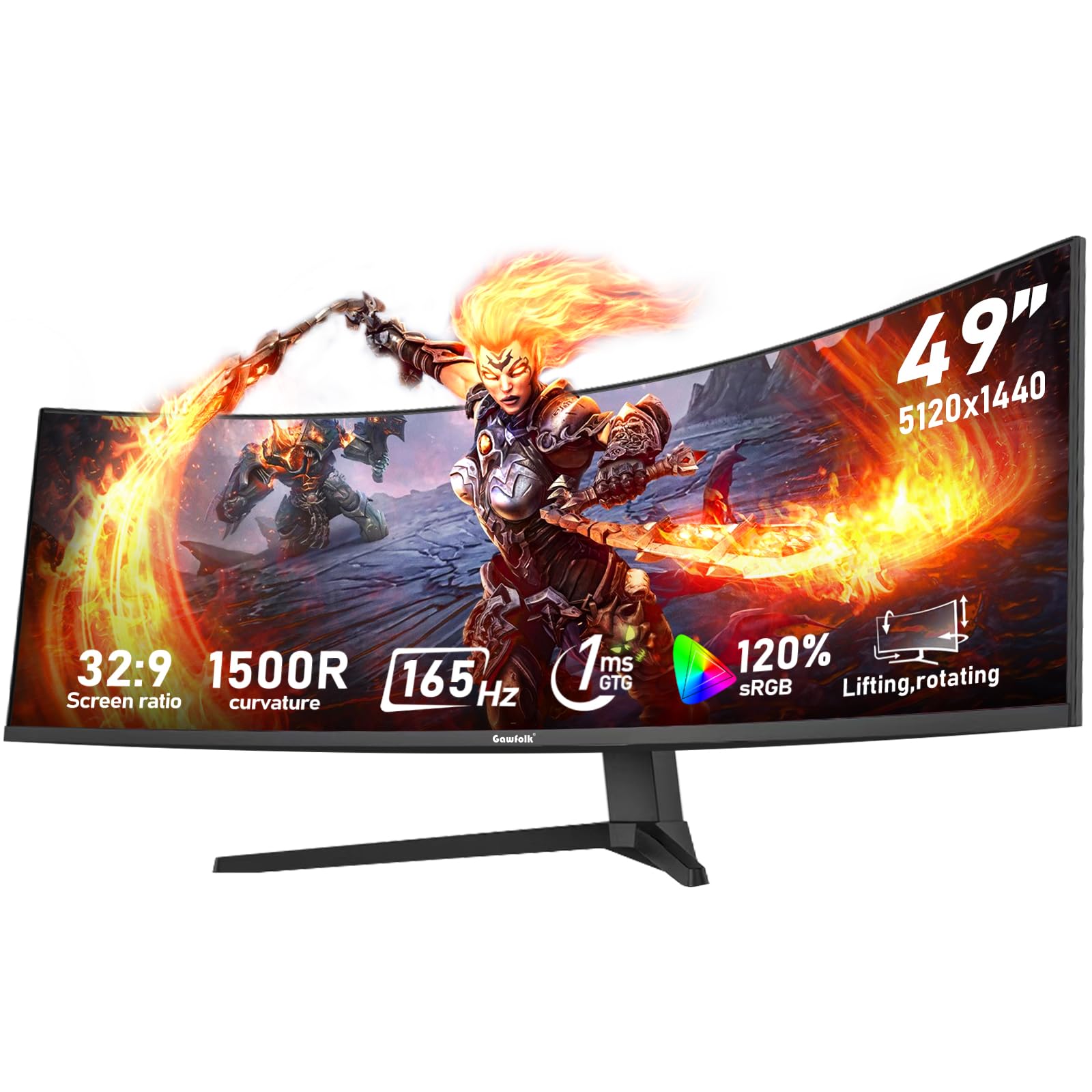 Gawfolk 27 inch IPS 2K QHD (2560×1440) Computer Monitor 75Hz Gaming PC Screen, 1ms，Adaptive Sync,100% sRGB, 1.07 Billion Colours,DisplayPort 1.4、 HDMI2.0, Built-in speaker- Black — view 12