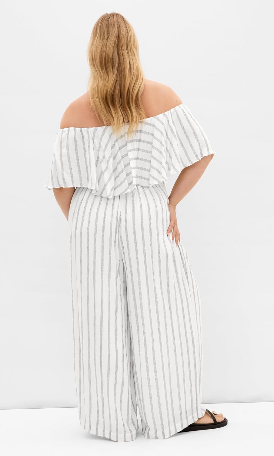 City Chic Plus Size Jumpsuit - Emery Off Shoulder Stripe