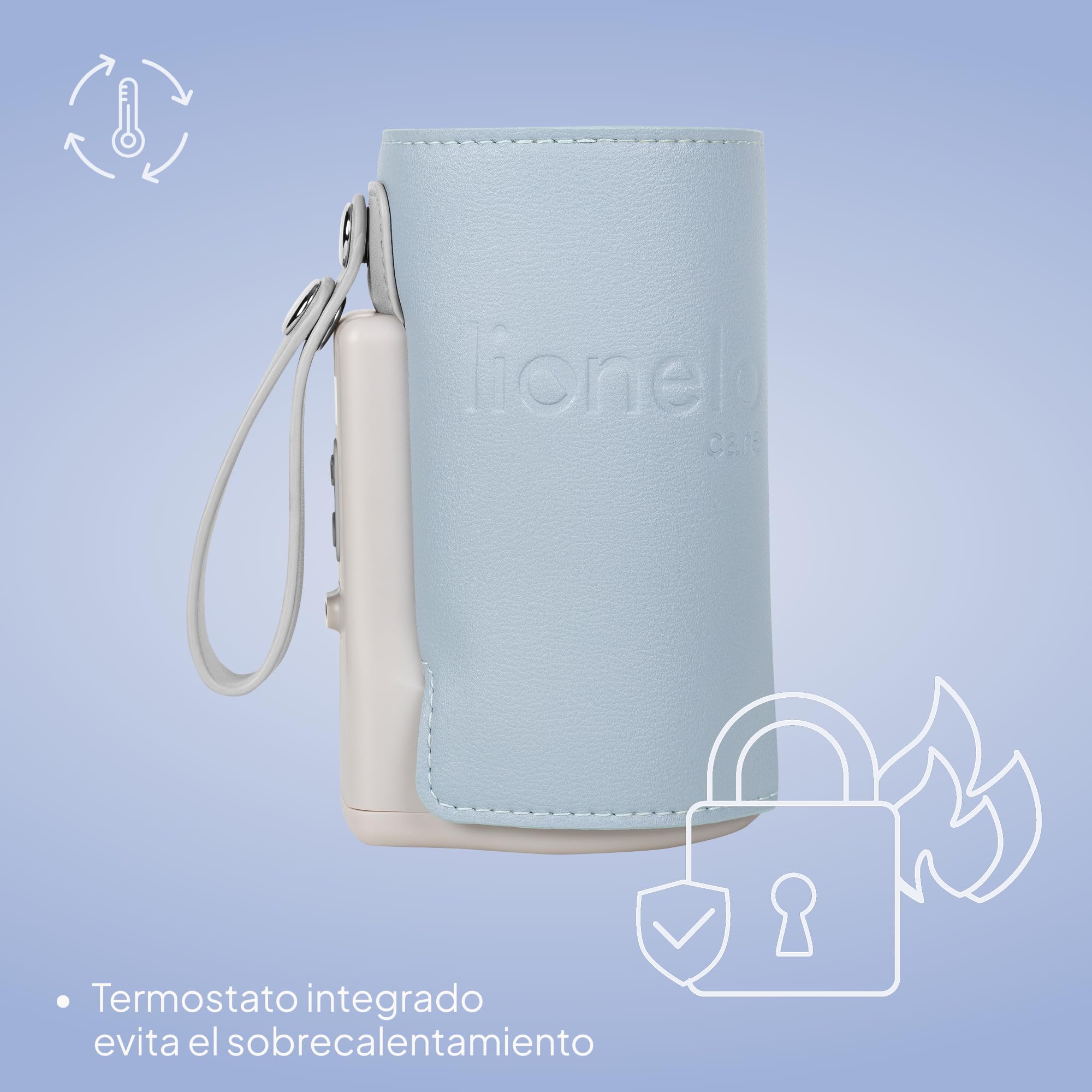 LIONELO Thermup Go Plus Calientabiberones Portátil, Mantiene los Líquidos Calientes, 5 Temperaturas de Funcionamiento de 38 a 50 C, Carga USB, 8h de Funcionamiento Pantalla LCD Silenciosa