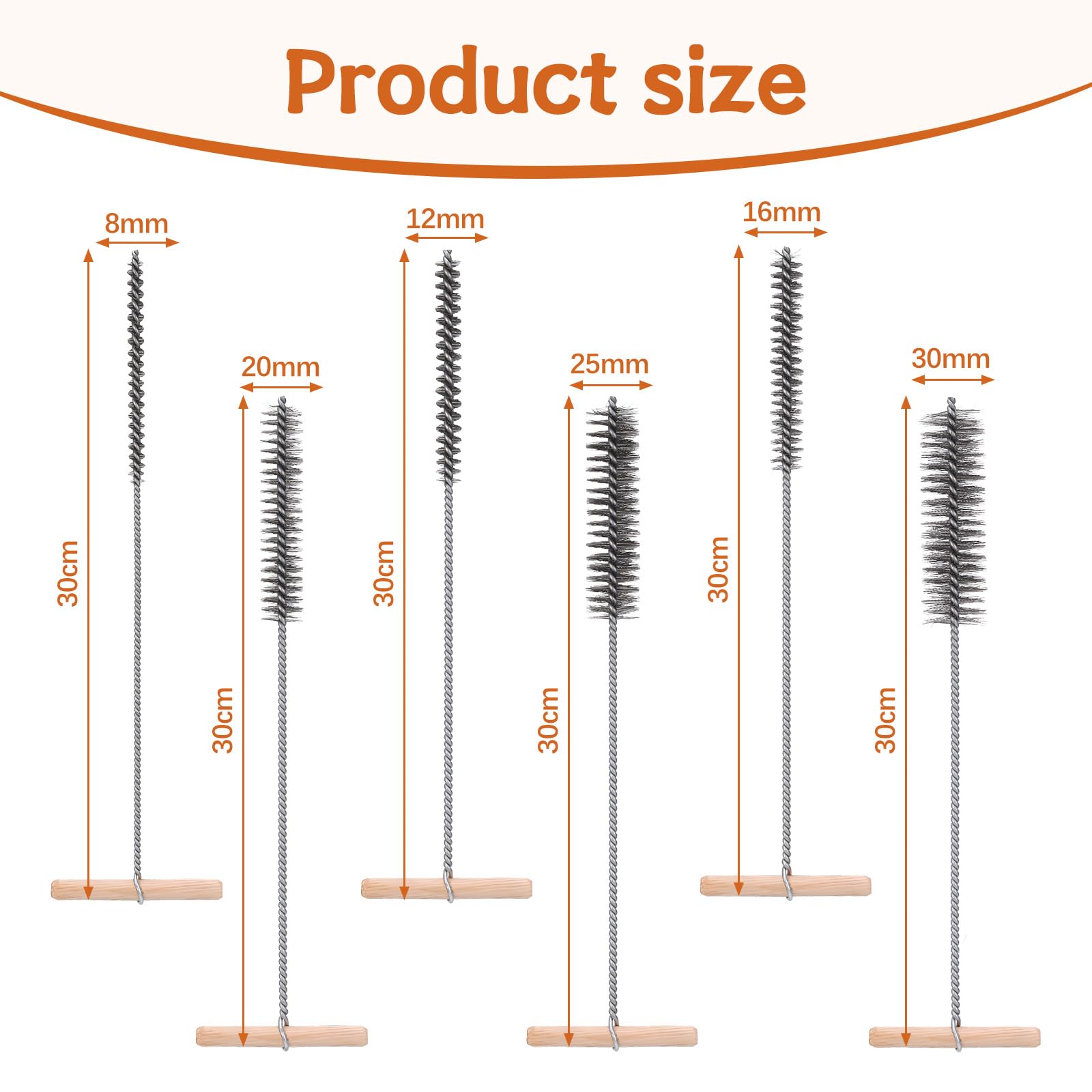 Zocipro 6Pcs Pipe Cleaner Brush Set, T-Shaped Cleaning Brushes with Wooden Handle - Image 3