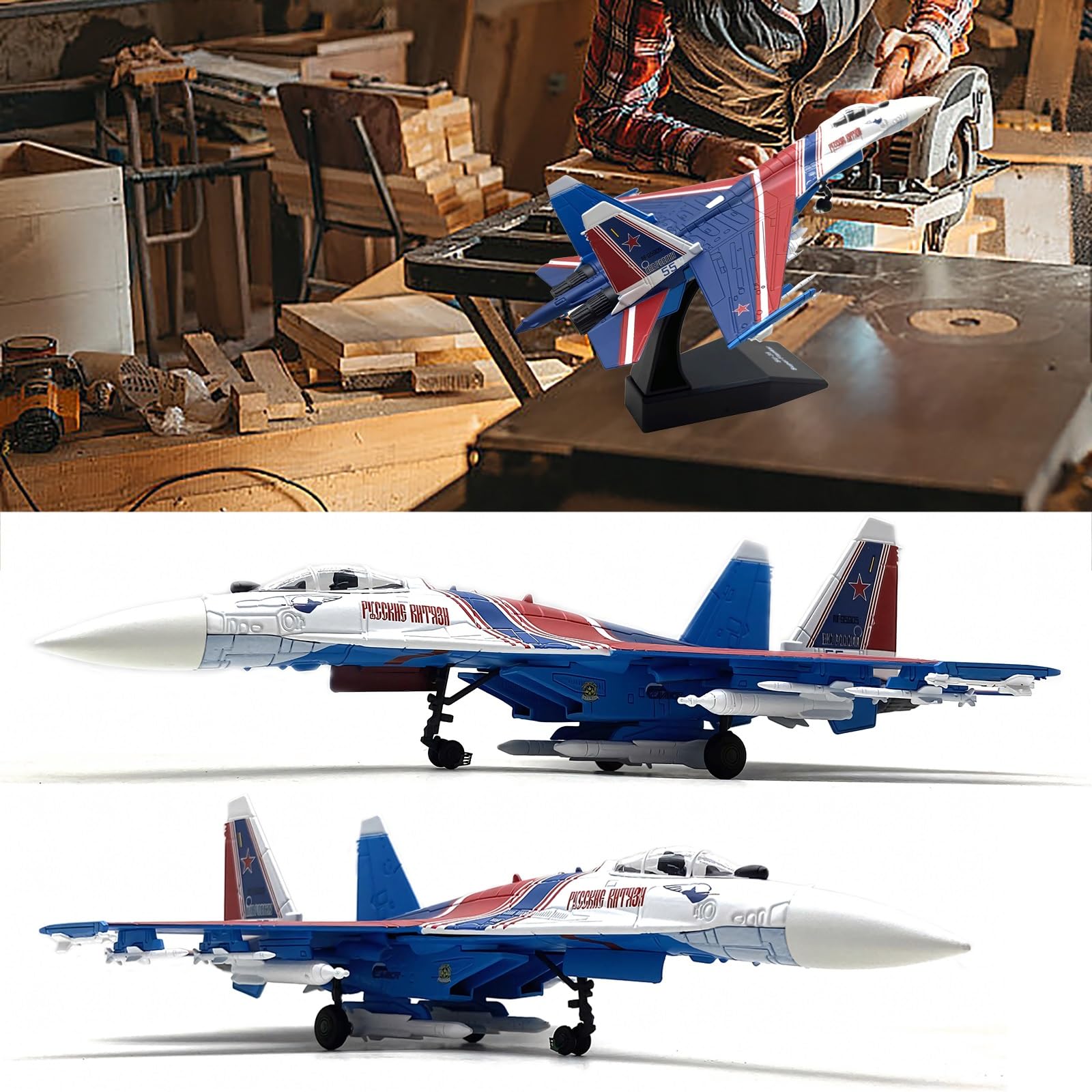 Aereo attacco SU-35 in scala 1/100, modello aereo combattimento metallo pressofuso,collezione, con supporto espositivo, decorazione aeronautica for scrivania ufficio,collezionisti