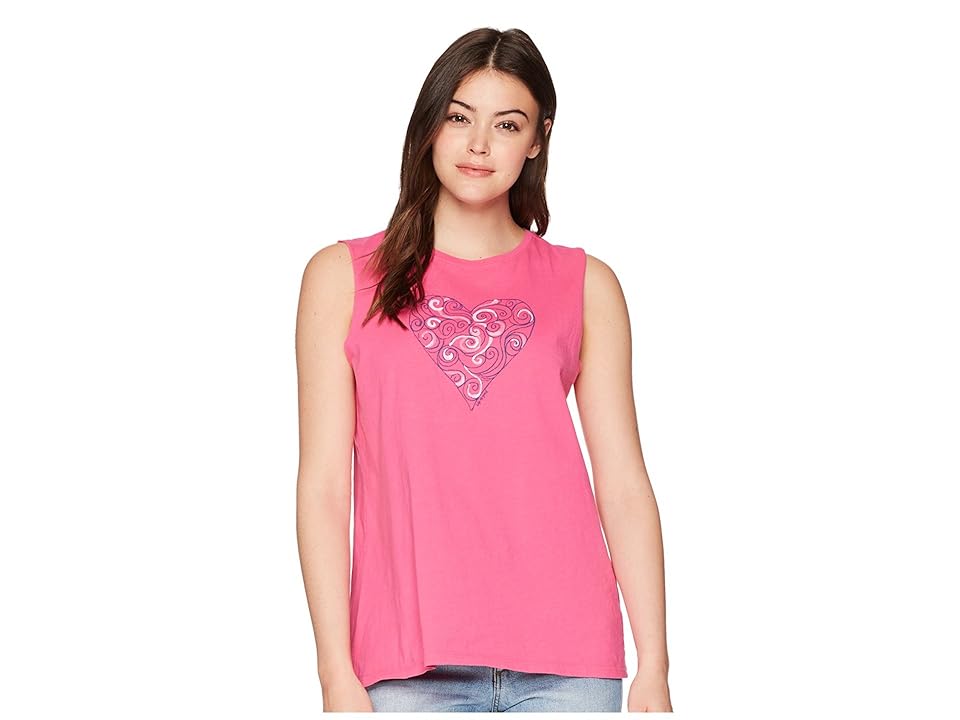 

Life is Good Swirly Heart Sleeveless Smooth Tee (Fiesta Pink) Women's Sleeveless