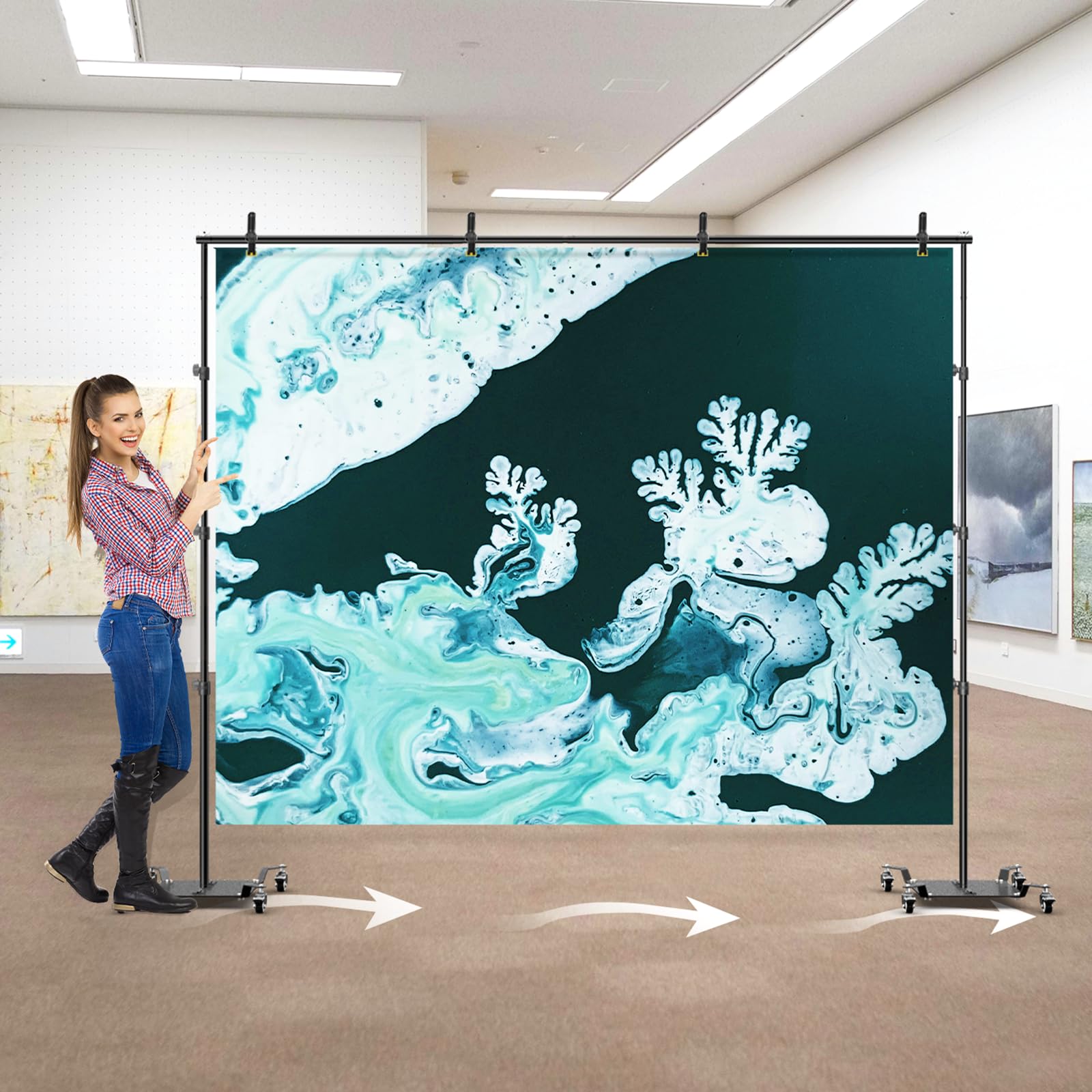 EMART Robusto Supporto per Fondale Fotografico, 2,6x3m, con Ruote, Mobile e Regolabile, Adatto per Studio Fotografico, Stand per Palloncini, Feste, Decorazioni di Compleanno