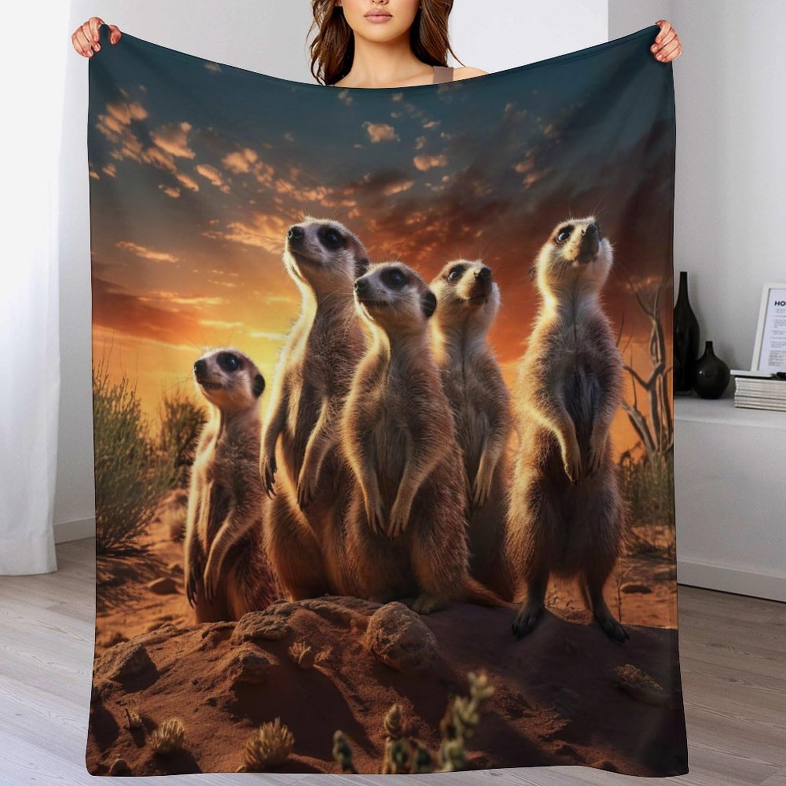 Dchhhsc Meerkat Blanket Soft Flannel Soft Throw Gifts 3D Home Decoration For Bed Couch Sofa Chair Bed Blankets （130×180Cm）