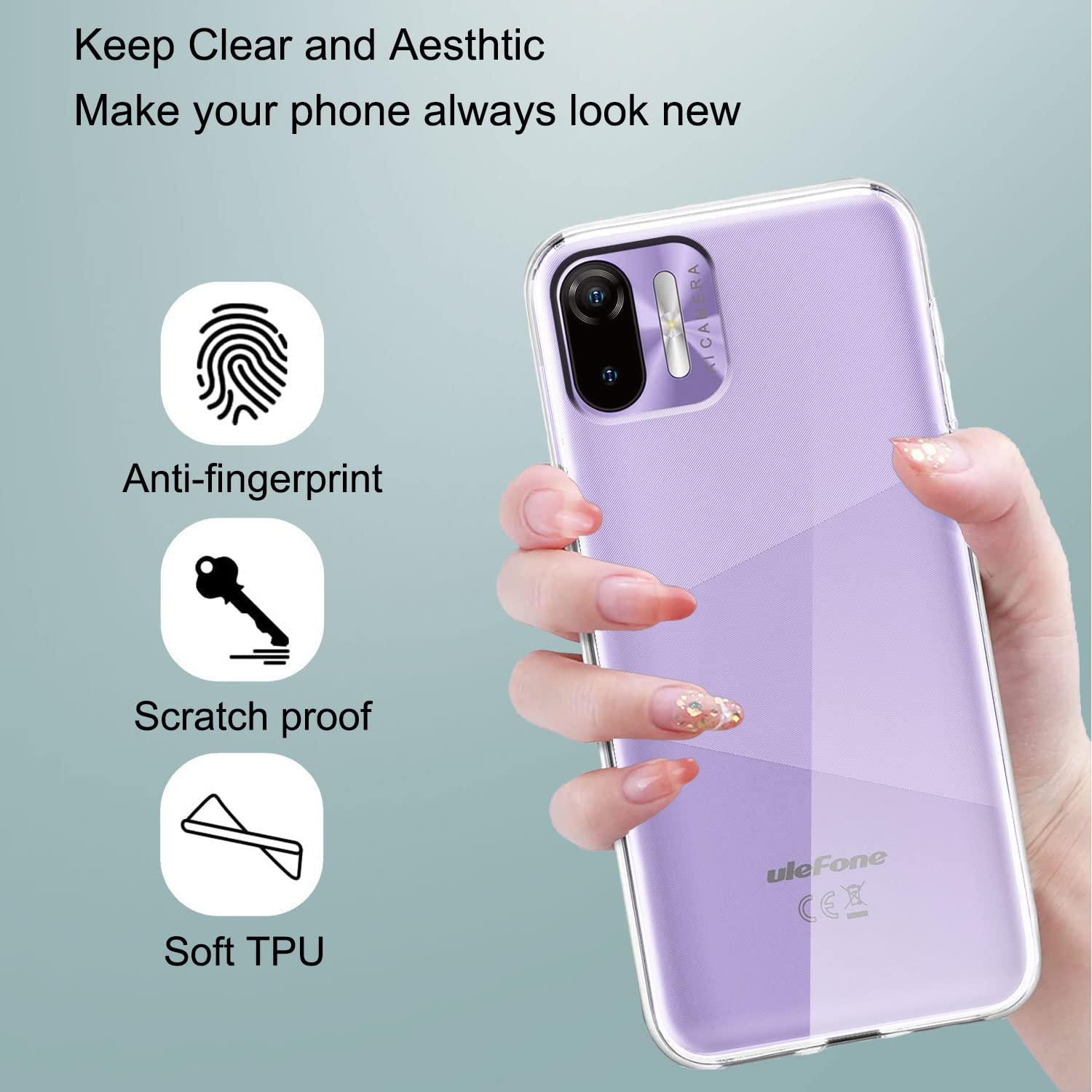 CXKJ Custodia per Ulefone Note 13P (6.5 Pollice) Nero Cover + Pellicola Vetro Temperato, Morbido Silicone Custodie Protettivo TPU Gel Cover Protezione Slim Anti Case - B12