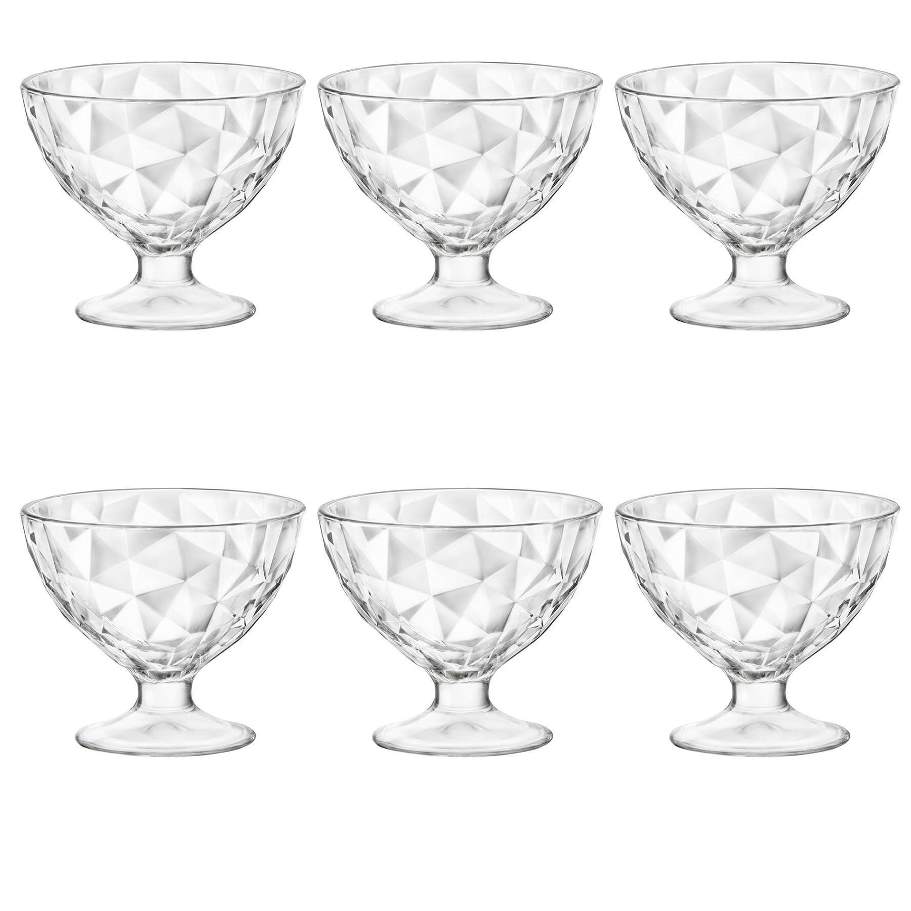Bormioli Rocco Diamond Dimpled Clear Stemmed Ice Cream Sundae Dessert Bowls - 360ml - Pack of 6