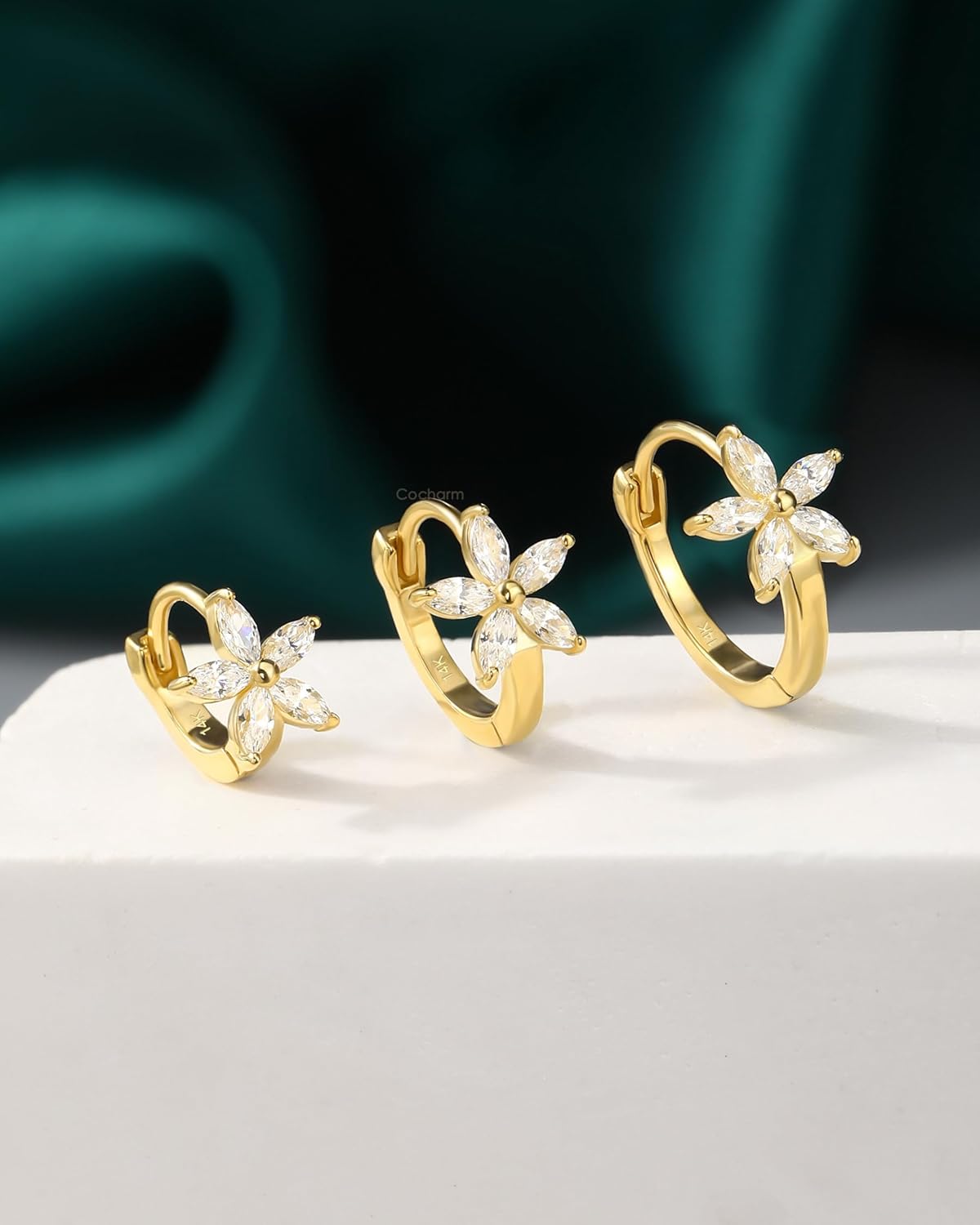 COCHARM 14K Solid Gold Cartilage Hoop Earrings 20g Helix Piercing Jewelry Floral Rook Earrings Daith Piercing Jewelry for Women Men