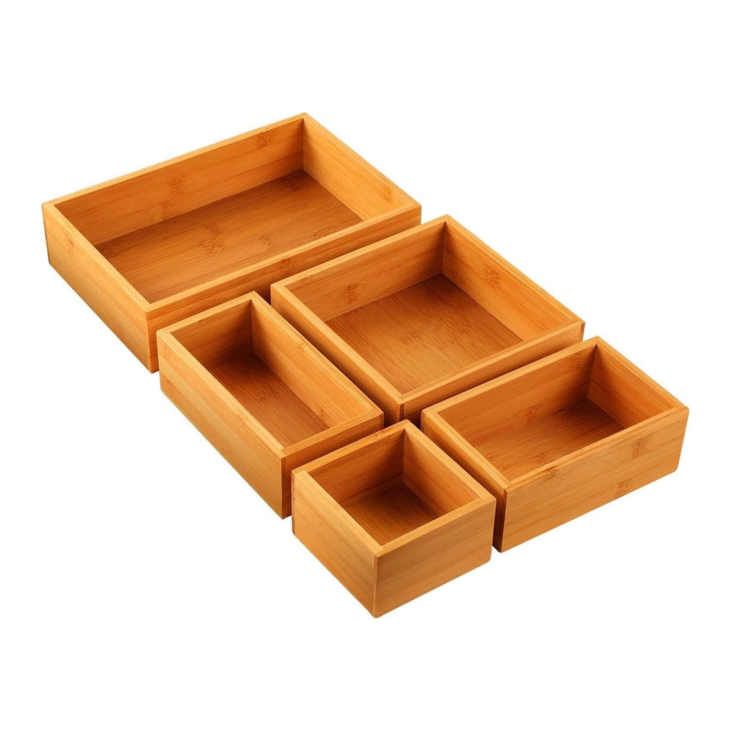 SPN Bamboo Drawer Organiser Dividers – 5 Piece Adjustable Set for Kitchen, Bedroom & Office
