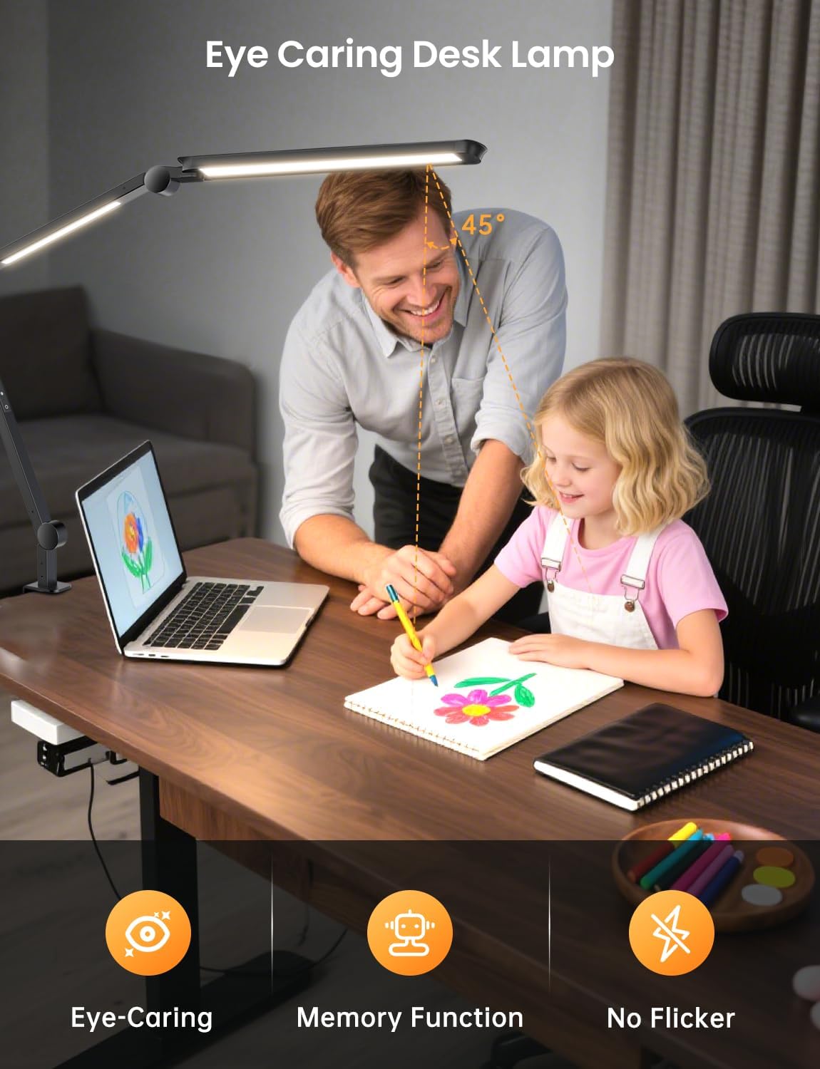 LED Desk Lamp with Clamp, Adjustable Dual Light & Remote Control, Puzzle Light for Table No Glare, 4 Color Modes with Wireless Remote for Home Office & Study