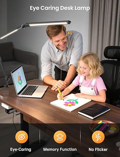 Miniatura 6 de Lámpara de escritorio LED con abrazadera, lámpara de escritorio de arquitecto con control remoto, luz de escritorio flexible con doble luz LED,