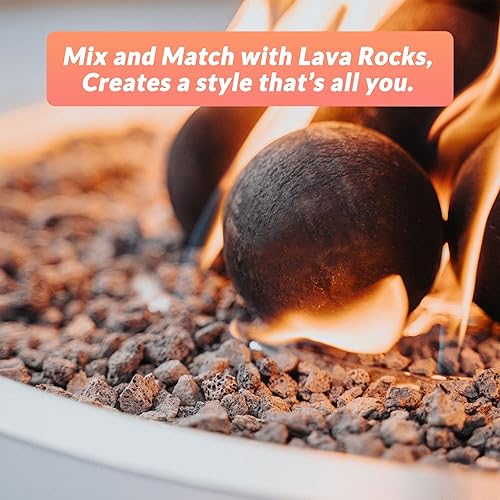Miniatura 5 de Skyflame Juego de 12 bolas de fuego de cerámica, juego de 12 piedras redondas para fogatas o accesorios de chimeneas de interior y exterior, 4