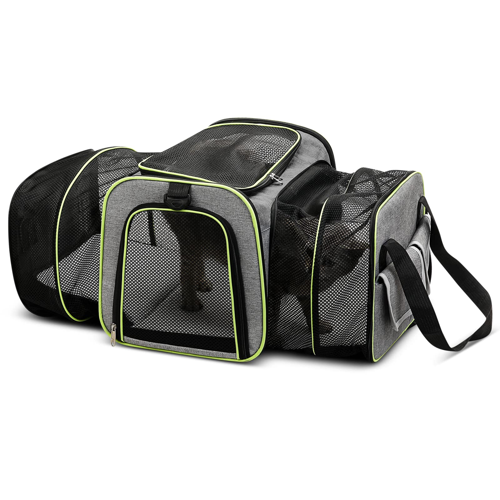 ALLSOPETS Transportín Gato Perro Extensible, Bolsa de Transporte para Mascotas Plegable Transpirable con Colchón Suave para Coche Avión Viaje Tren Gris