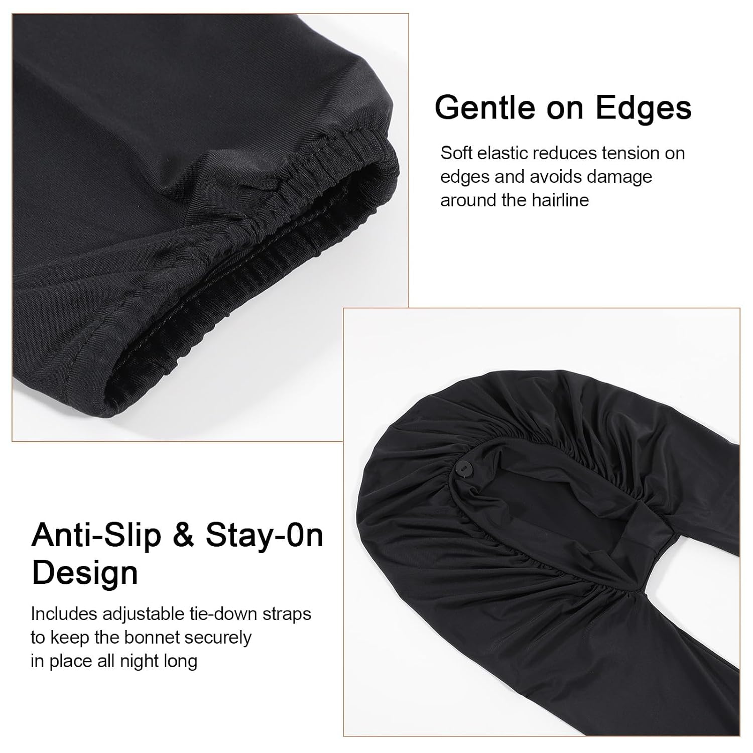 Long Hair Bonnets for Sleeping,Braid Bonnet, Long Hair for Women, 2 in 1 Hair & Braids Protection,Soft Breathable and Smoothy(black,2pcs)