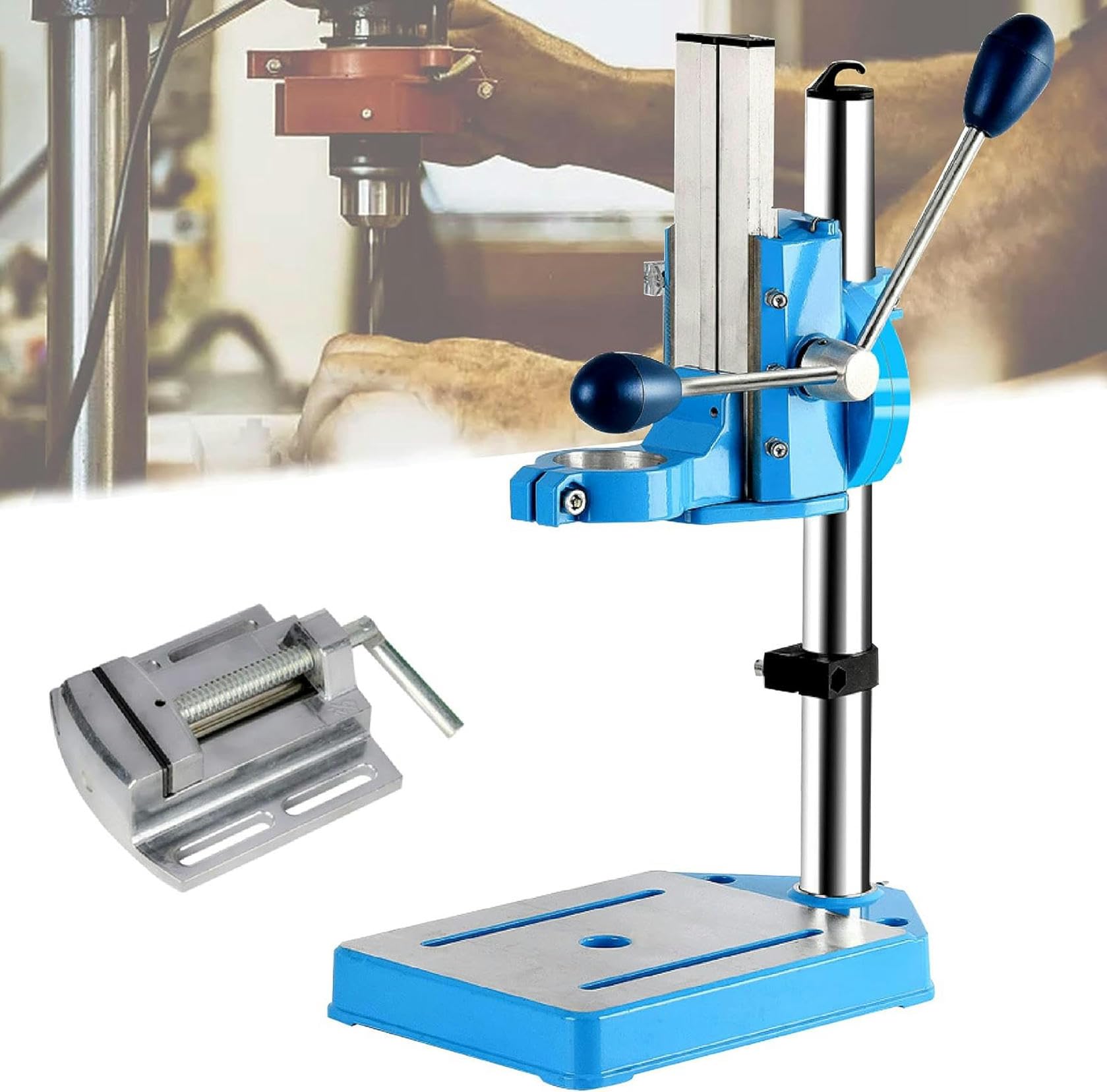 Drill Press Stand for Hand Drill, Bench Drill Press Stand with Vice for Hobbies, Benchtop Drill Presses Workbench Wood Drilling Machine for Precision Drilling
