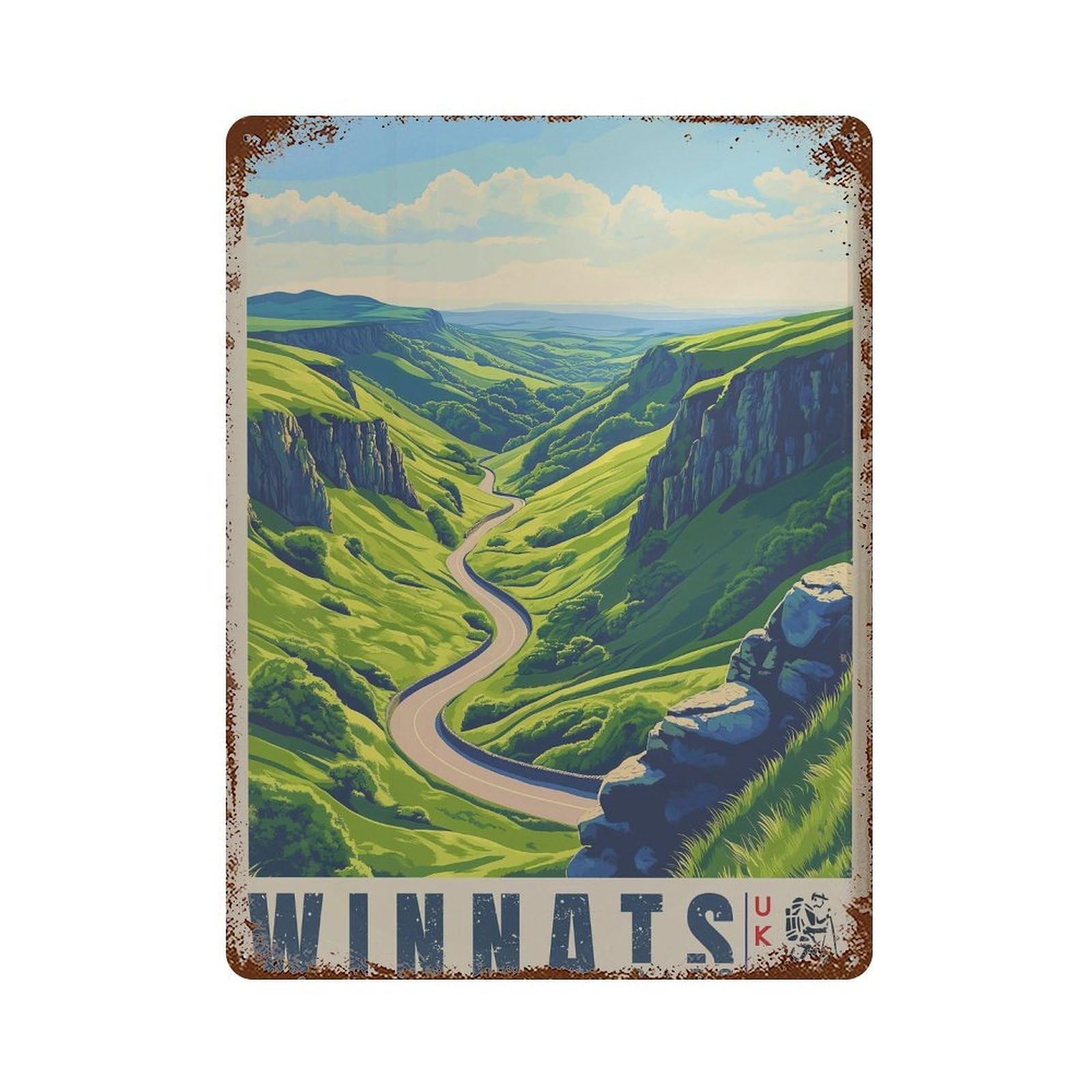 xiaoxiaoshen Winnats Pass Peak District Green Hills Landscape Wall Decor Art Metal Tin Poster Modern Home Decor Art Home Bar Shop Decorations Vintage Sign 40x30cm
