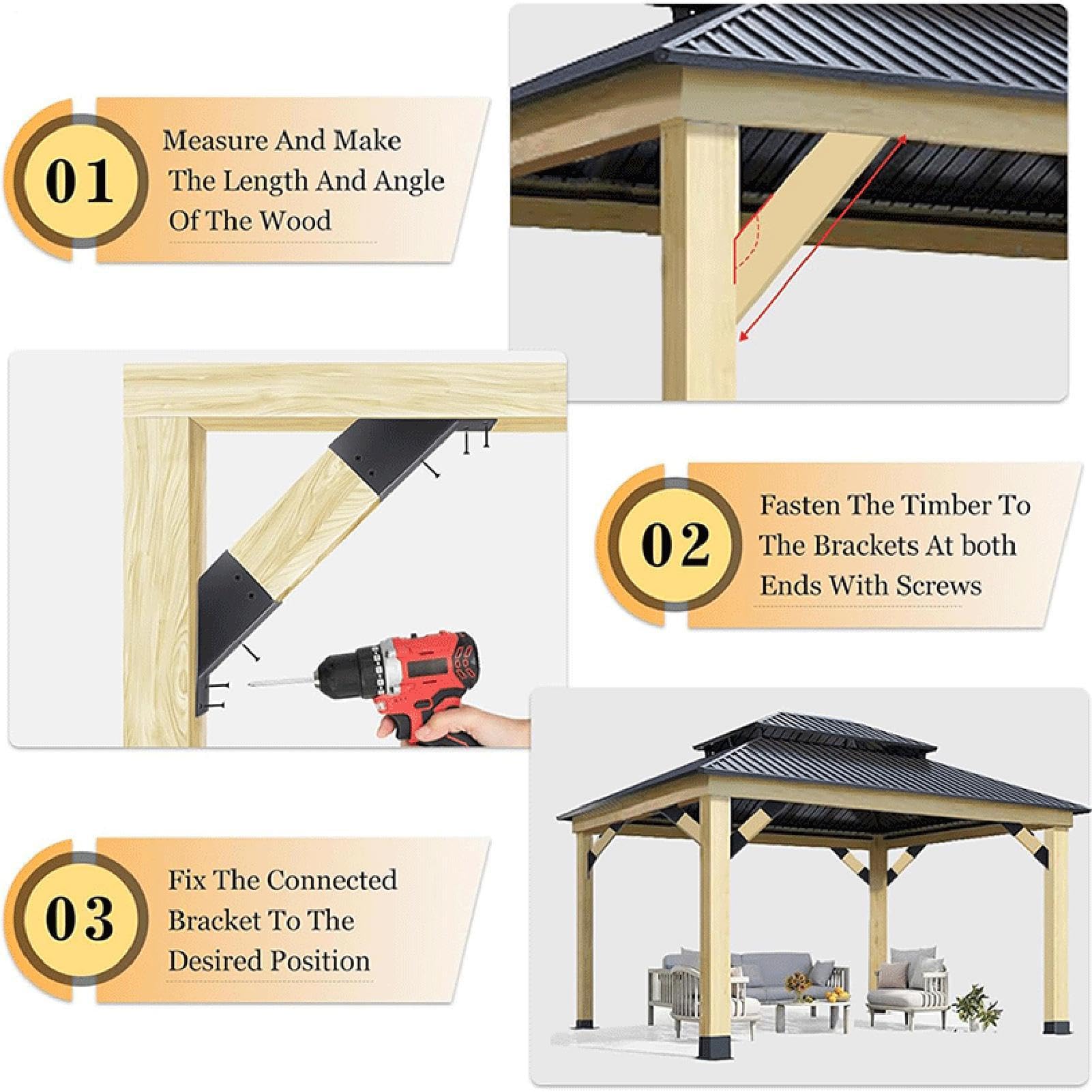 Pergola-Winkelverbinder Schwerlast-Metall-Winkel 45 Grad | 4-teilige Holz-Pergola-Stützhalterungen für Innen & Außen, Garten, Terrasse, , , Fahnenmast, Briefkasten
