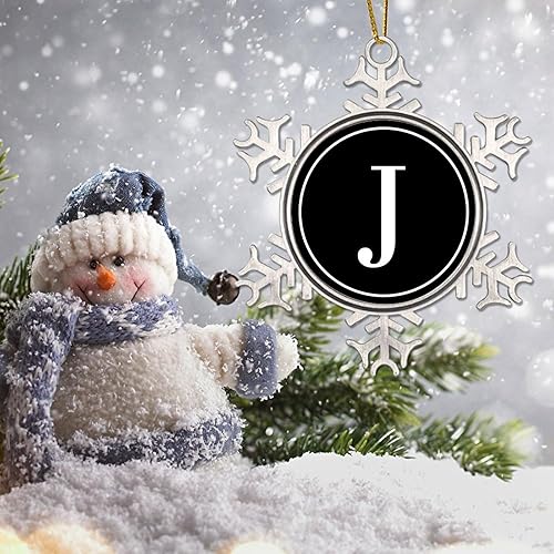 Miniatura 3 de CowkissSign Adorno de árbol de Navidad, monograma, letra inicial, J, decoraciones de Navidad, regalo de alfabeto de círculo negro, novedad