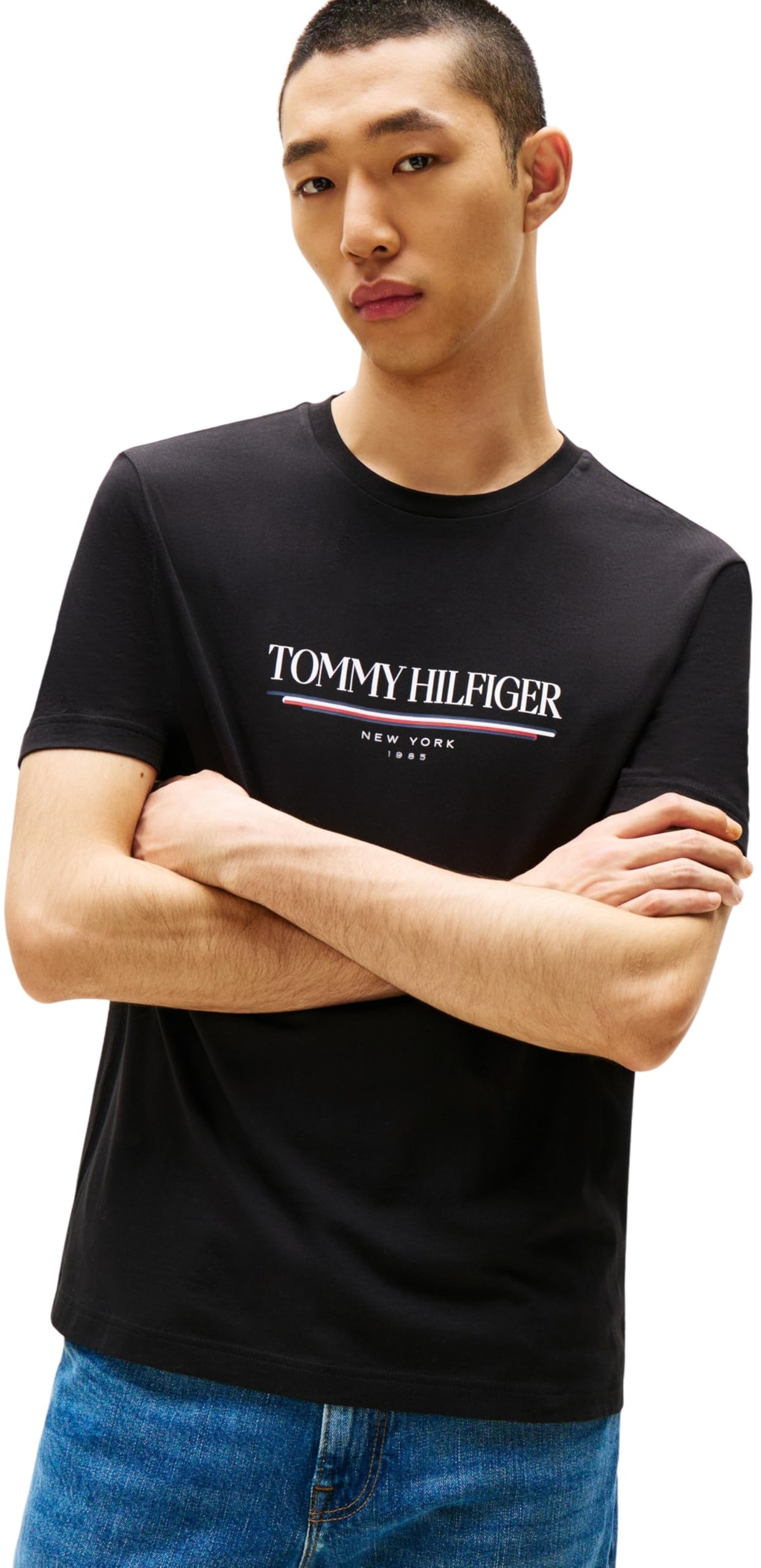 Tommy Hilfiger Men’s Short Sleeve Brand Love Cotton T-Shirt, Black (Black), L