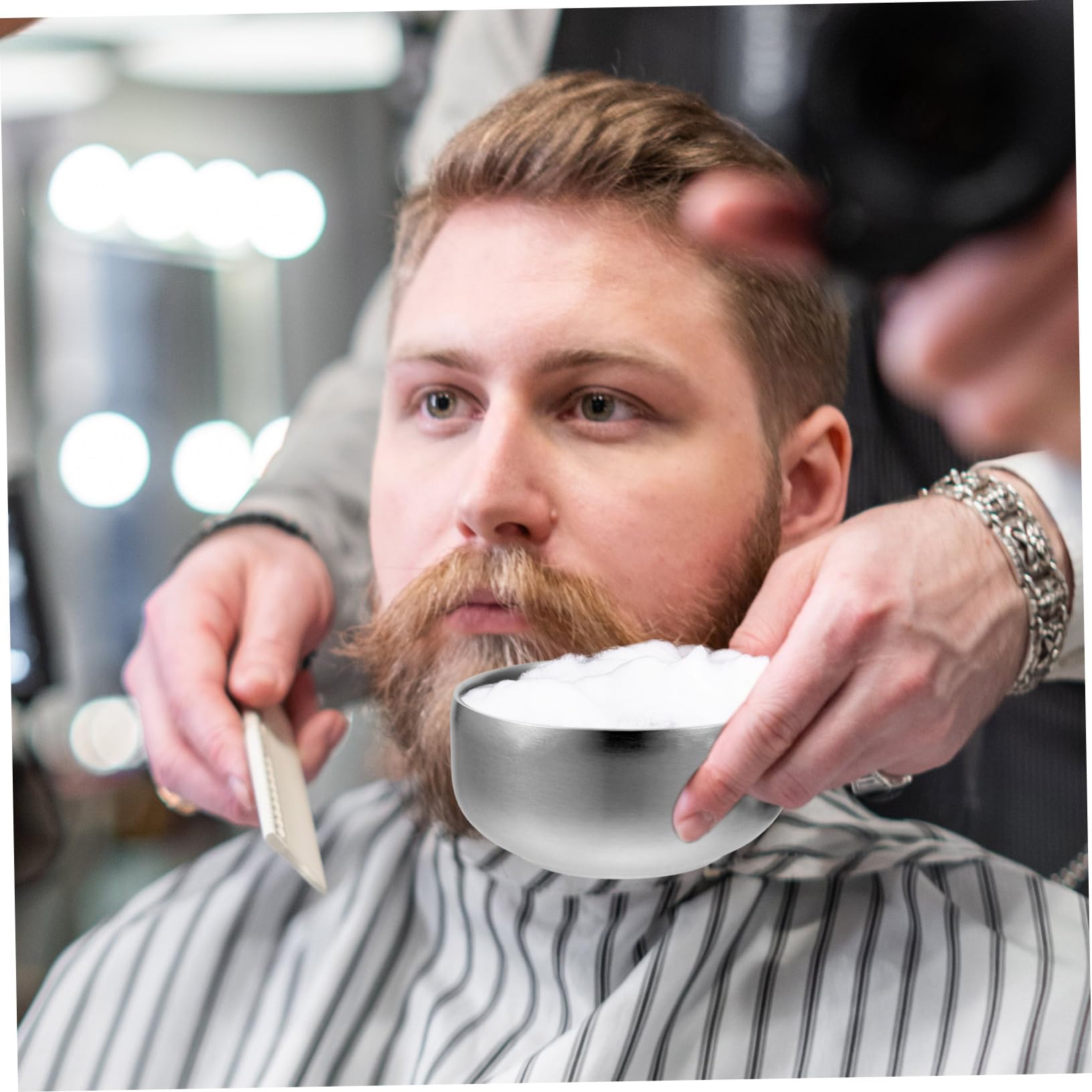 Homoyoyo Ciotola da Barba con Coperchio Leggera e Facile da Riporre in Acciaio Inossidabile Design Semplice e Pratica per Uso a Casa o Barber Shop
