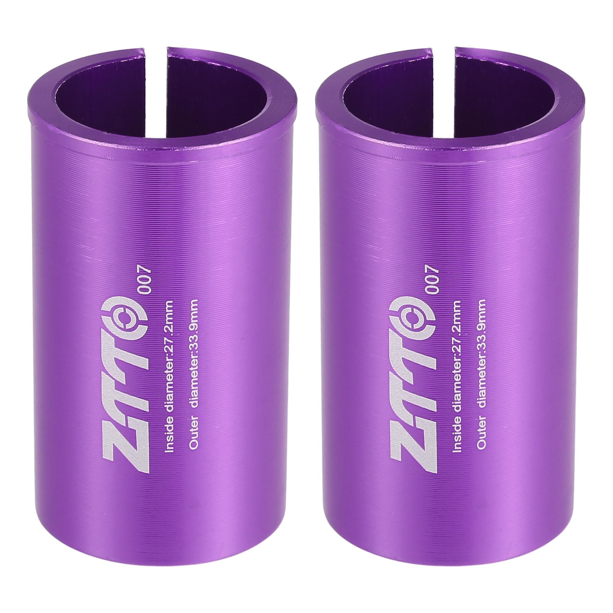 A ABSOPRO Seatpost Shim Adapter Durable 27.2mm 1.07" ID 33.9mm 1.33" OD Bike Seatpost Tube Reducing Sleeve Bushing Aluminum Alloy Purple (Set of 2)