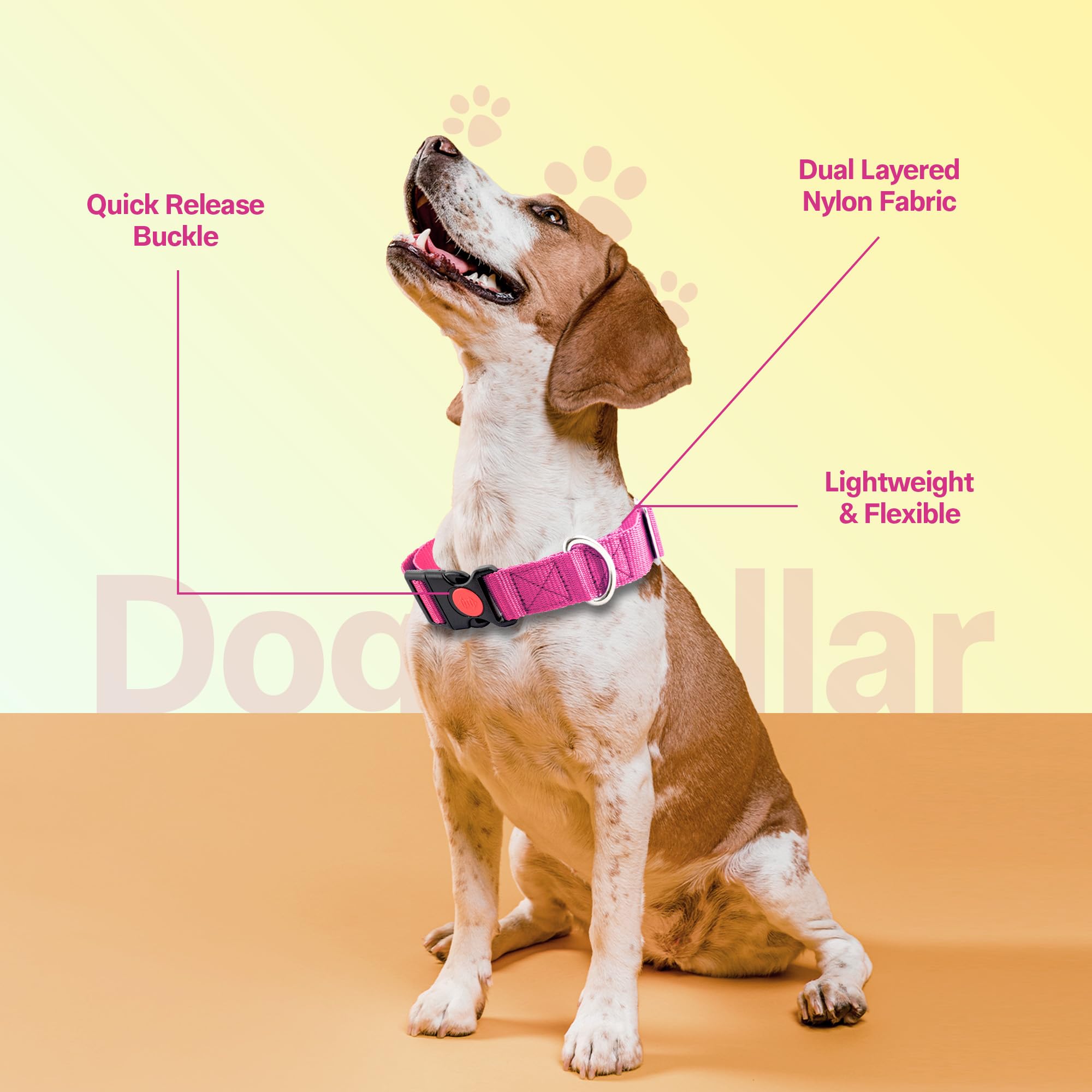 Adil’S Dog Collar for Small Medium & Large Dogs, Adjustable Nylon Dogs Collar with Quick Release Strong Plastic with Lock Buckle(Width:1 inch), Colour: Pink, Size: M 1