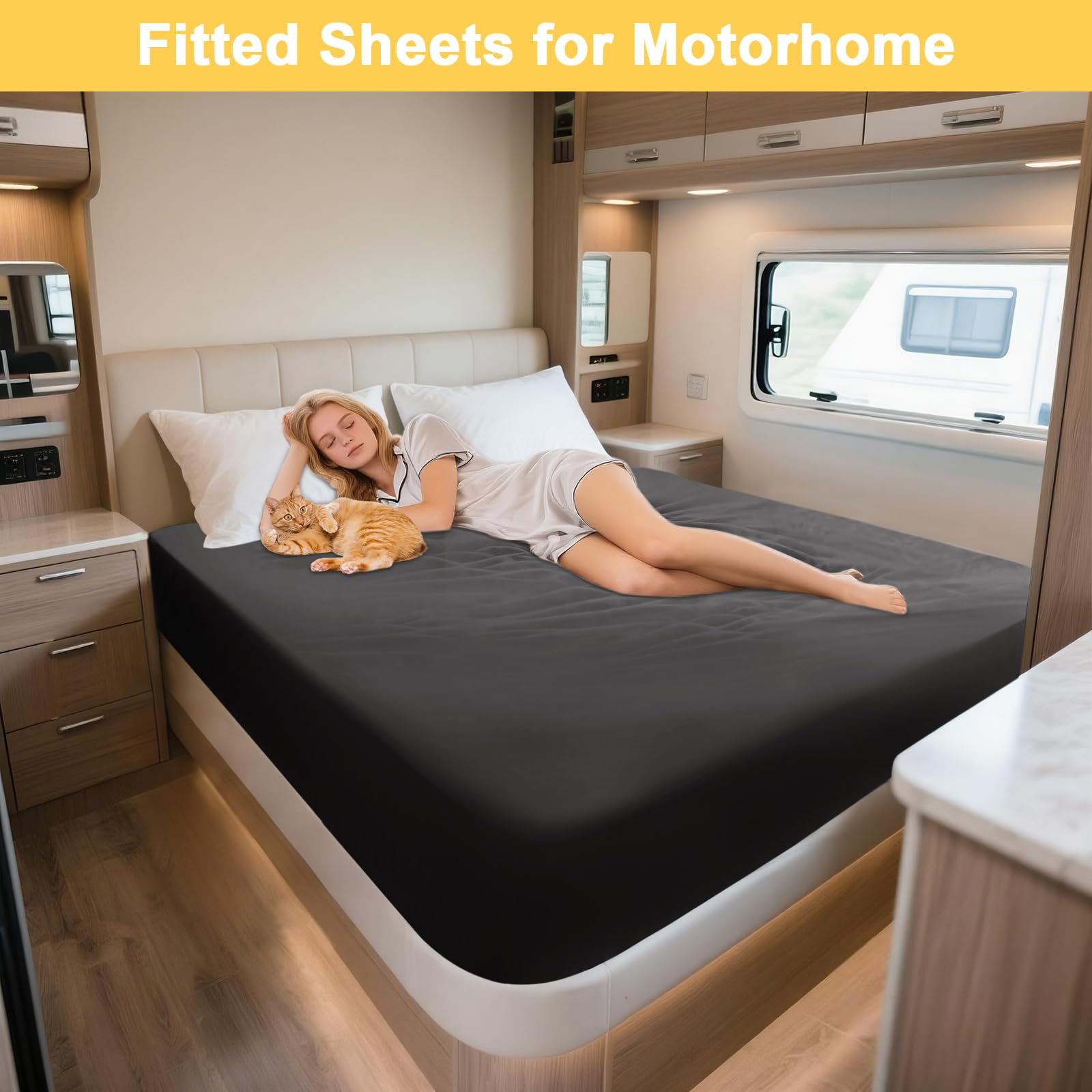 Stretch-Samt Spannbettlaken Wohnmobil Mit Schnürung, Spannbetttuch Für Wohnwagen, Blatt Für Heckbetten Set 3 Teilig Mit 2 Längsbetten + Mittelteil (Dark Grey)