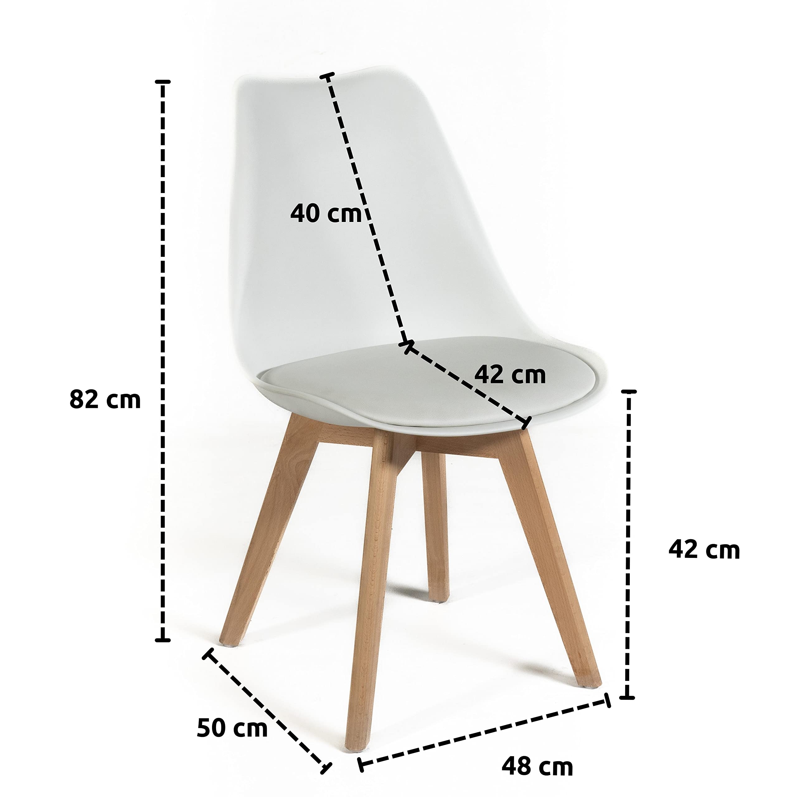 Norbe | Sedia da Sala da Pranzo o Ufficio con gambe in legno di faggio e morbido cuscino di ecopelle |Dim: 50x48x 82 H cm (Bianco, 1)