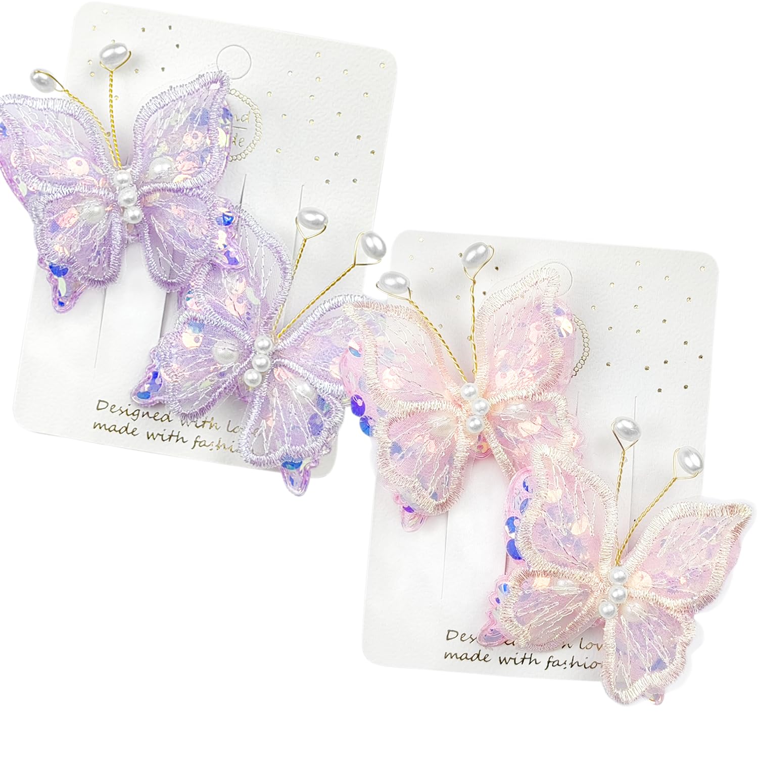UHMC Butterfly Hair Clips, 2 Pairs Blue Butterfly Hair Clips, Girls Hair Accessories Kids Barrettes, Hair Accessories Gifts for Girls and Kids (Purple & Pink)