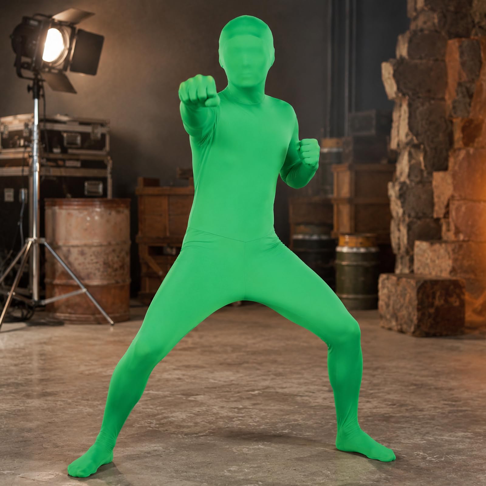 Andoer Costume de photographie complète du corps Chromakey Green - Unisexe et adulte - Costume extensible pour photo, vidéo, effet spécial, festival, cosplay, carnaval