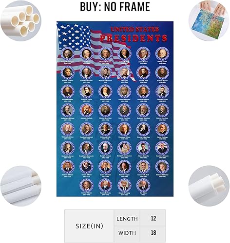 Miniatura 5 de HLLNWB Póster de retrato de los presidentes de Estados Unidos, decoración de pared para el aula escolar, póster de bandera de historia de
