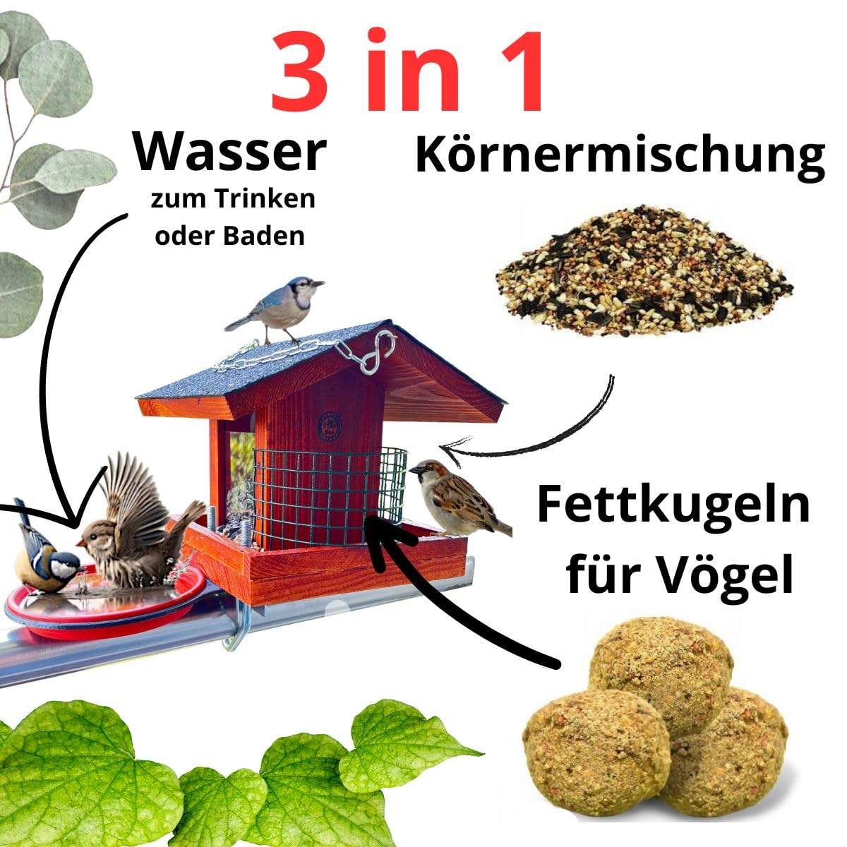 Mangiatoia Per Uccelli Da Balcone | Legno Impregnato | Impermeabile | Con Vassoio Per Cereali - Foto 6