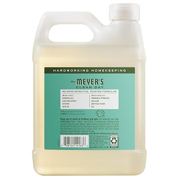 Mrs. Meyer's Clean Day, Hand Soap Refill, Made with Essential Oils, Basil, 33 Fl Oz