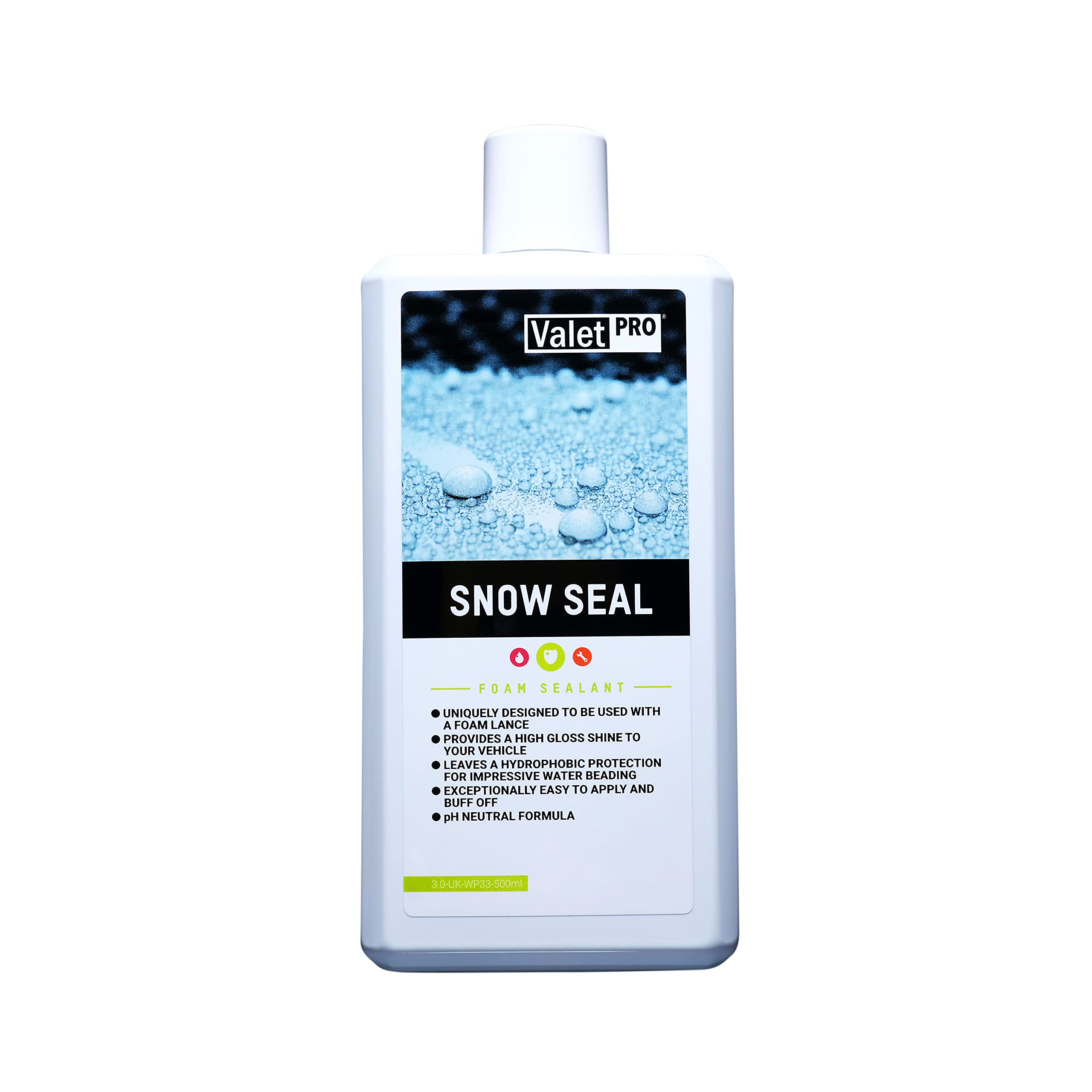 detailmate Foam & Seal Autowäsche Set: ValetPRO Snow Seal 500 ml + Gloria Foam Master FM10 Schaumsprüher 1 Liter + 3in1 Chenille Waschhandschuh + Griffin Messbecher 150 ml skaliert