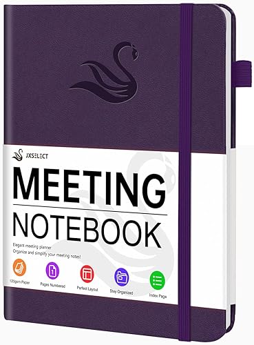 Elegante cuaderno de reuniones para el trabajo con artículos de acción, planificador de reuniones de cuero sintético premium con páginas numeradas,