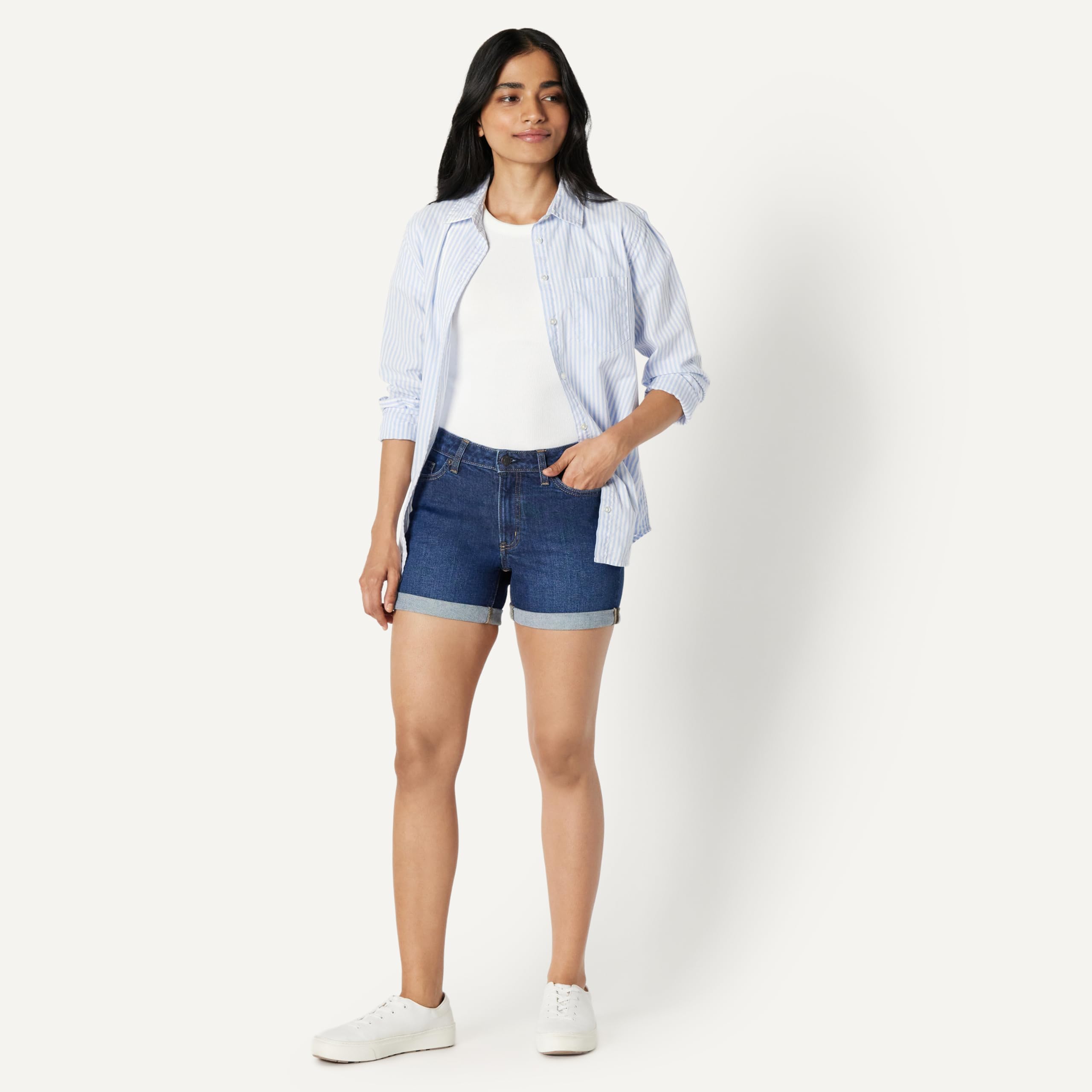 Amazon Essentials Donna Pantaloncini a Vita Media, vestibilità Aderente e Interno Gamba 10,2cm