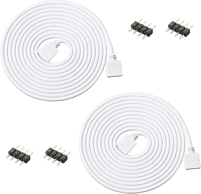 Aroidful 2Pcs 8.2ft/2.5M 4Pin LED Strip Light Extension Cable Wire, LED Cable Connector, RGB LED Connector Cable 4 Pin for 5050 3528 2835 RGB LED Strip