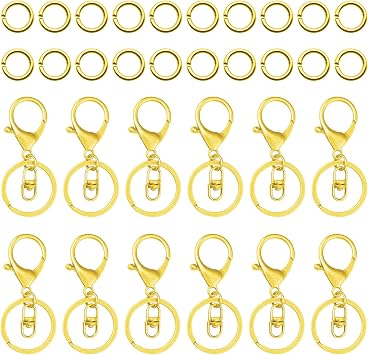 30pcs Lobster Clasp Keychain for Jewelry Making,Metal Lobster Clasp Swivel Trigger Clips with Swivel Clasps Hook Clips Flat Split Keychain Ring 100Pcs Open Jump Ring for DIY Craft18K Gold