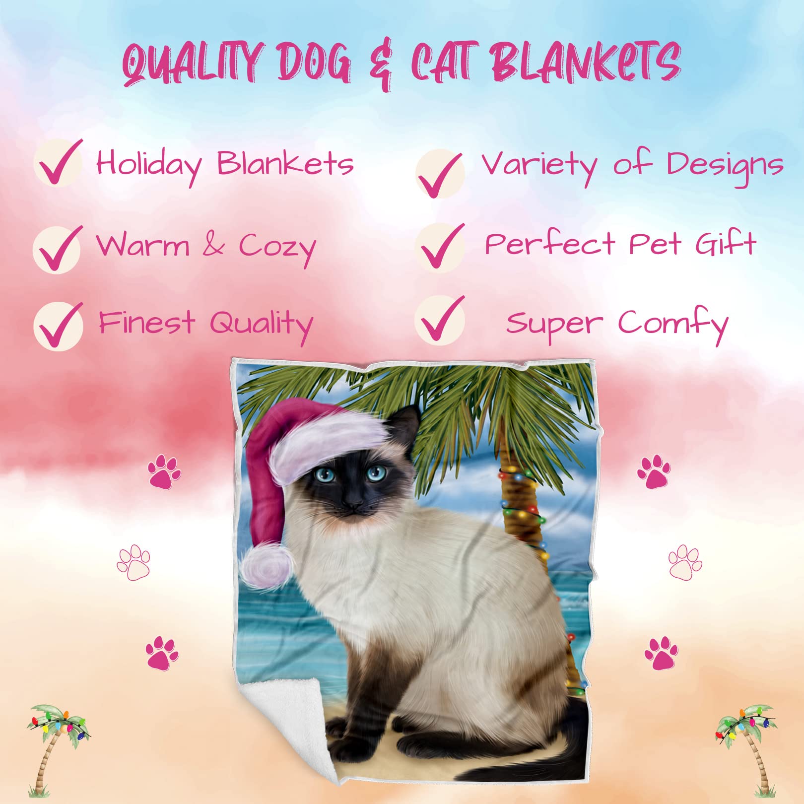 Doggie of the Day Siamese Cat Blanket - Christmas Summertime Beach - Super Soft & Warm Pet Theme for Sofa or Bed, Warm Fleece, Sherpa or Woven Material, BLNKT163756 (50x60 Sherpa)