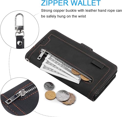 Miniatura 3 de EYZUTAK Funda de teléfono tipo cartera para Samsung Galaxy A14 5G, retro mate con 9 ranuras para tarjetas, bolsillo con cremallera, cierre