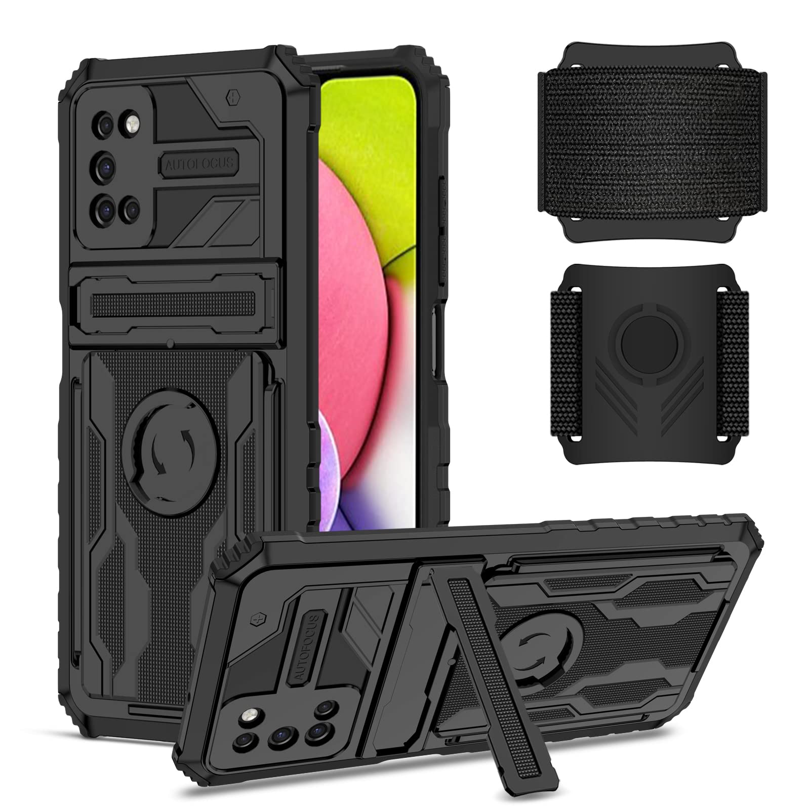 ZORSOME for Samsung Galaxy A03S Heavy Duty Shockproof Satnd Case,Sports Armband Case for Samsung Galaxy A03S,with 360° Rotatable & Detachable Wristband,Black-image-8