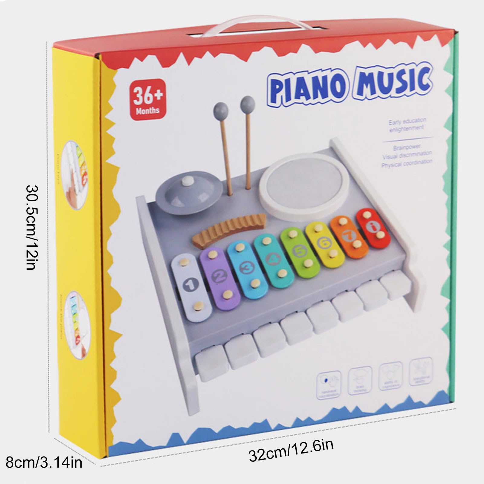 Xilófono Infantil Juegos Educativos De Madera | Juego de Xilófono y Tambor para Niños Juguetes Musicales para Cumpleaños Navidad Educación Coordinación Mano-Guardería