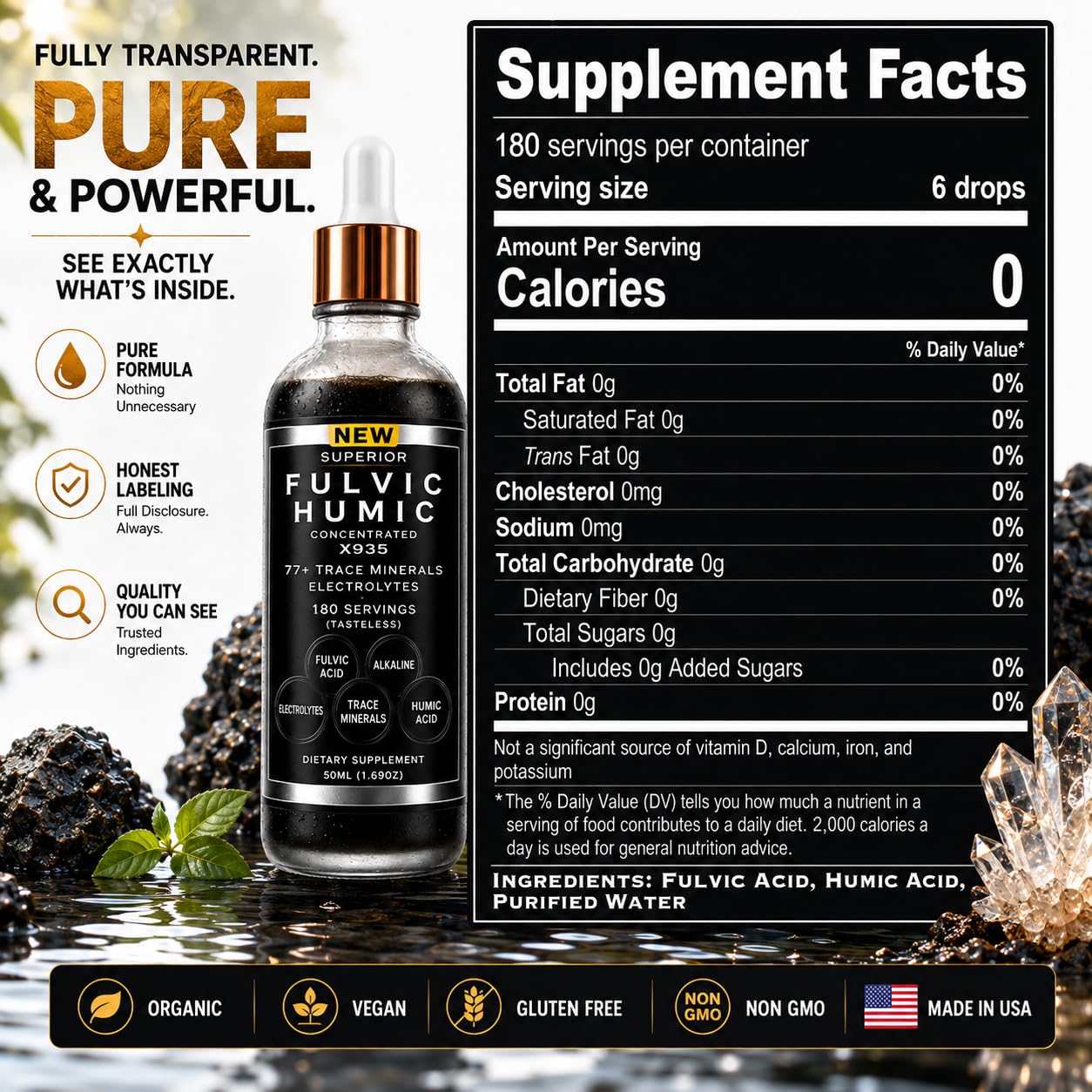 Fulvic Humic Mineral Blend Drops – 77+ Trace Minerals & Electrolytes — Amazon image 9