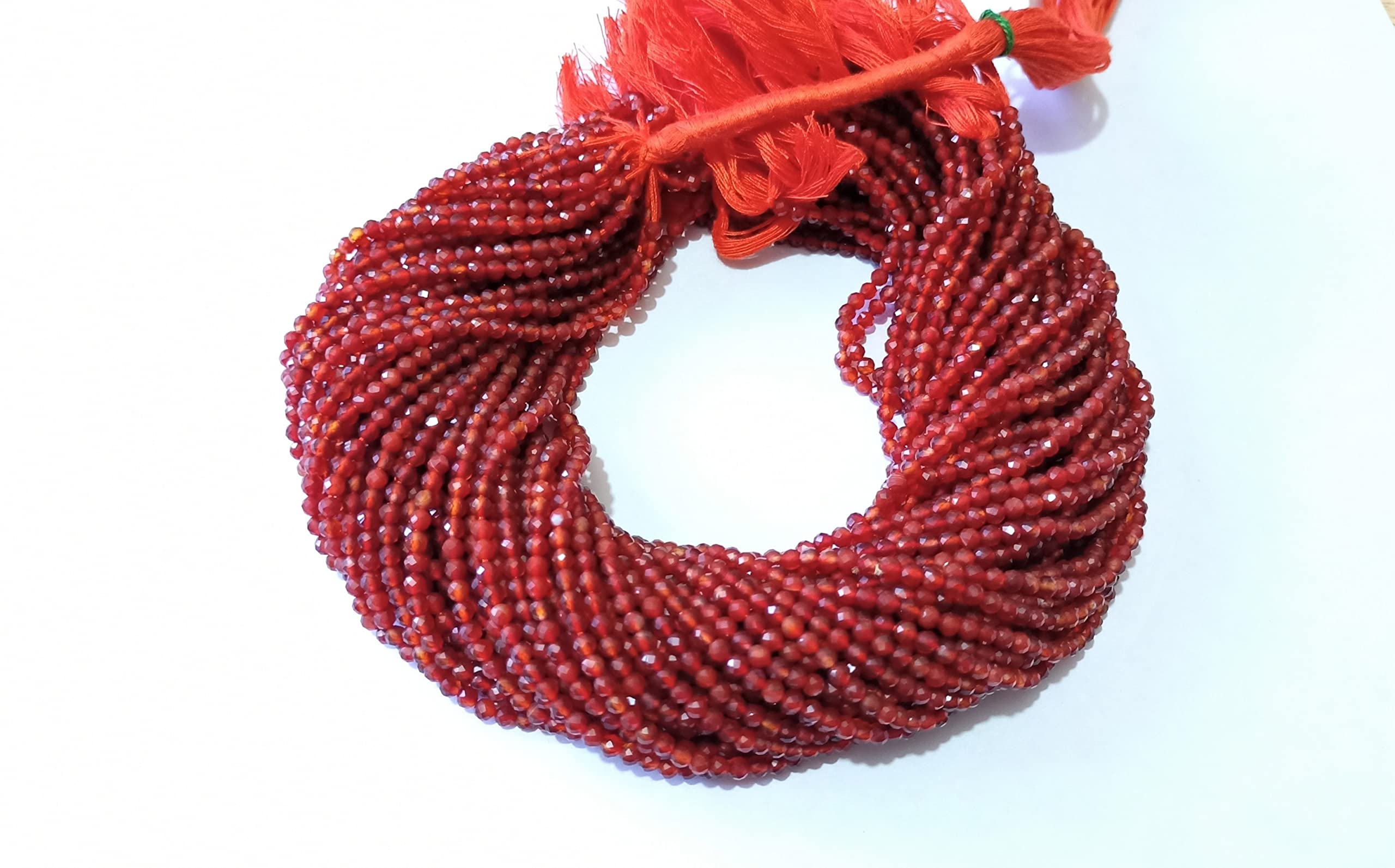 Naturalny czerwony chalcedon fasetowane okrągłe koraliki około 3 mm | sznurek 30 cm | koraliki do biżuterii DIY - kolczyki, naszyjnik, bransoletka, łańcuszek na kostkę (5)