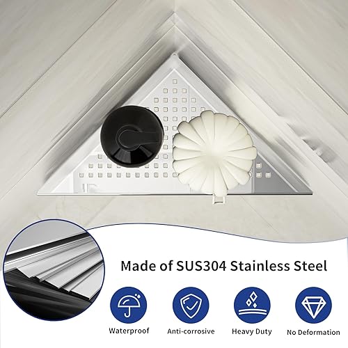 Miniatura 3 de Bernkot Estante de ducha esquinero, estantes empotrados de acero inoxidable 304 pulido de 10 pulgadas para baño, estantes de estante para pared de