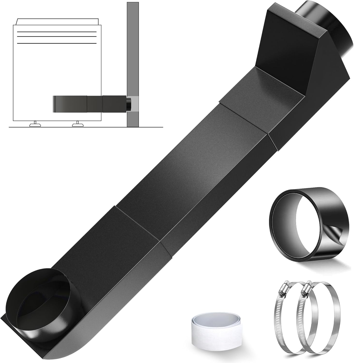 Upgraded UD48S 4" Telescoping Dryer Vent Kit, 17.7-29.5" Stainless Steel Adjustable Dryer Vent, 90° Inlet Straight Outlet Periscope Dryer Vent for Tight Space Slim Flat Exhaust Duct Connector Kit