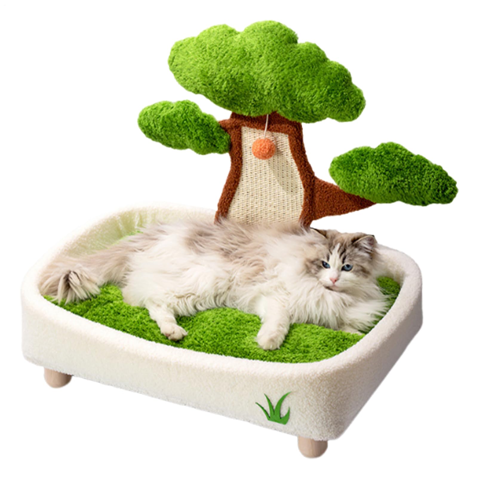 Cama para Mascotas – Cueva para Gatos en Maceta de Pino con Bola de Felpa | y almohadilla para rascar, cueva extraíble y lavable para mascotas, para , sala de estar, dormitorio al lado